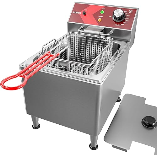 Deep Fryer with Basket Commercial 12L Electric Countertop Fryer Stainless Steel Deep Fryers for Restaurant Home Use with Extra Large Frying Basket and Lid, 120V, 1800W