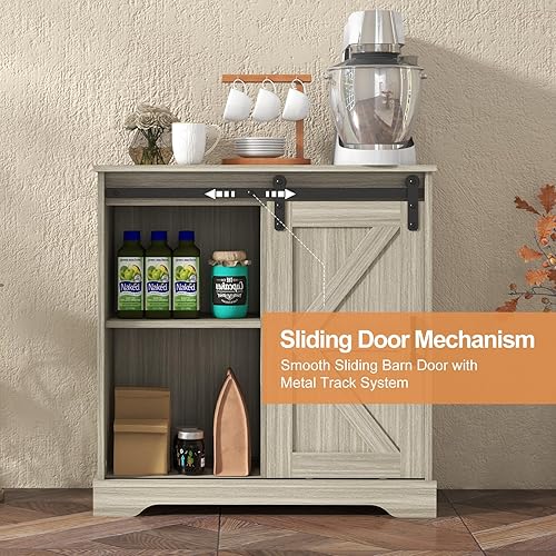 Miniatura 3 de Panana Sliding Barn Door Buffet Sideboard Storage Cabinet Coffee Bar Kitchen Farmhouse Style (Oak) Roble,Blanco,https://www.amazon.com/dp/undefined