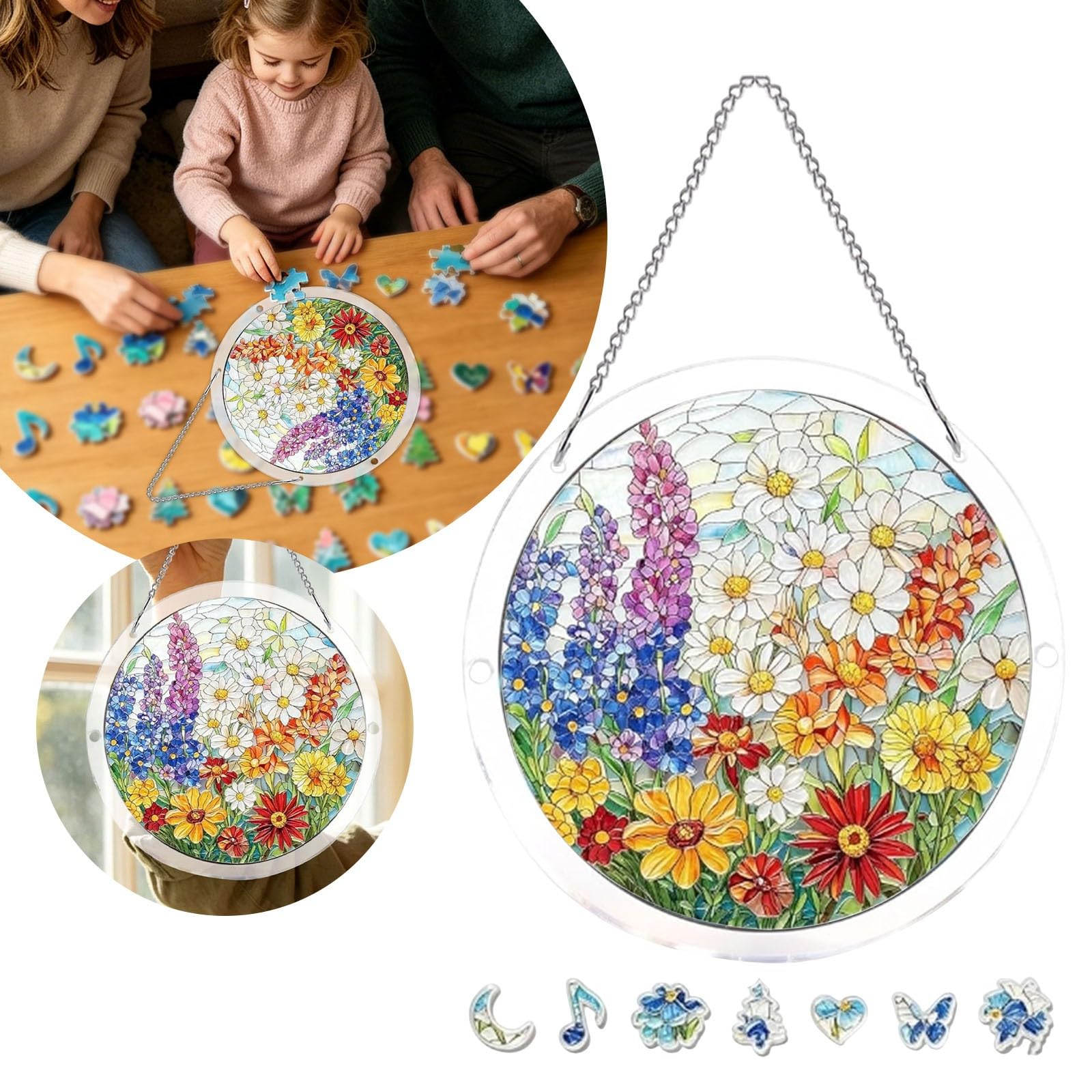 Acrylic Jigsaw Puzzle Suncatcher,Acrylic Puzzle Suncatcher,for Doors Garden and Window Hanging&Birthday Mom Women Adults Gift-19 CM,A — view 3