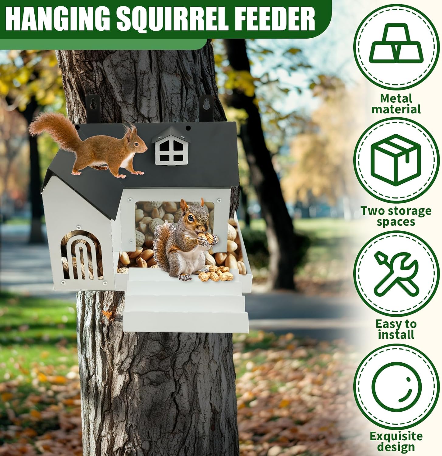 Squirrel Feeder House, Decorative Squirrel Nesting House for Patio Balcony