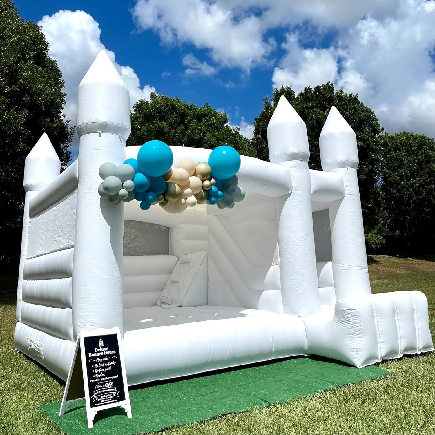 15FTx15FT White Bounce House Castle PVC Inflatable with Slide Jumper Bouncy Castle with Blower White Jumper Bouncy Castle Wedding Decorations Jumping Bed for Party