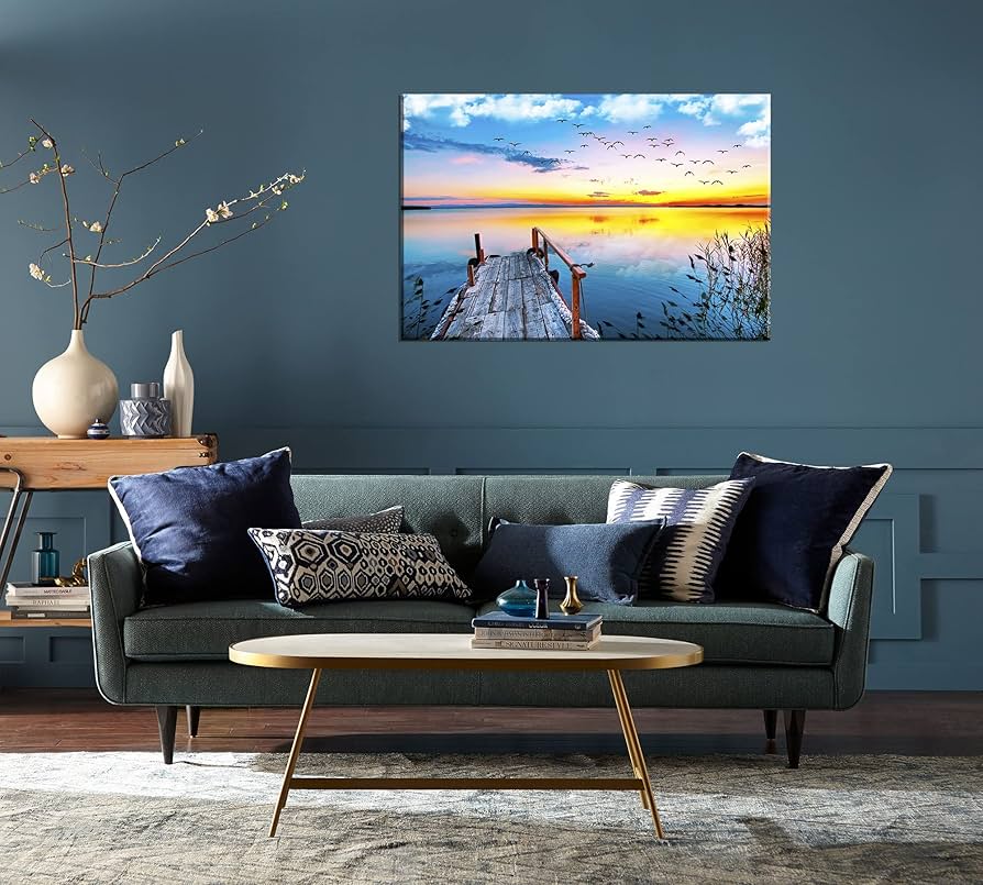 Amazon.co.jp: XXMWallArt FC2269 夕暮れ湖の桟橋 ウォール