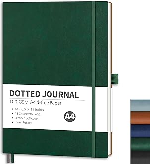RETTACY Bullet Dotted Journal Notebook, 96 Pages, A4 Large Size (8.5'' x 11''), Leather Softcover, 100 GSM Thick Paper, for Bullet Journaling, Planning, Tracking (Dark Green)