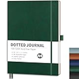 Bullet Dotted Journal Notebook, 96 Pages, A4 Large Size (8.5'' x 11''), Leather Softcover, 100 GSM Thick Paper, for Bullet Journaling, Planning, Tracking (Dark Green)