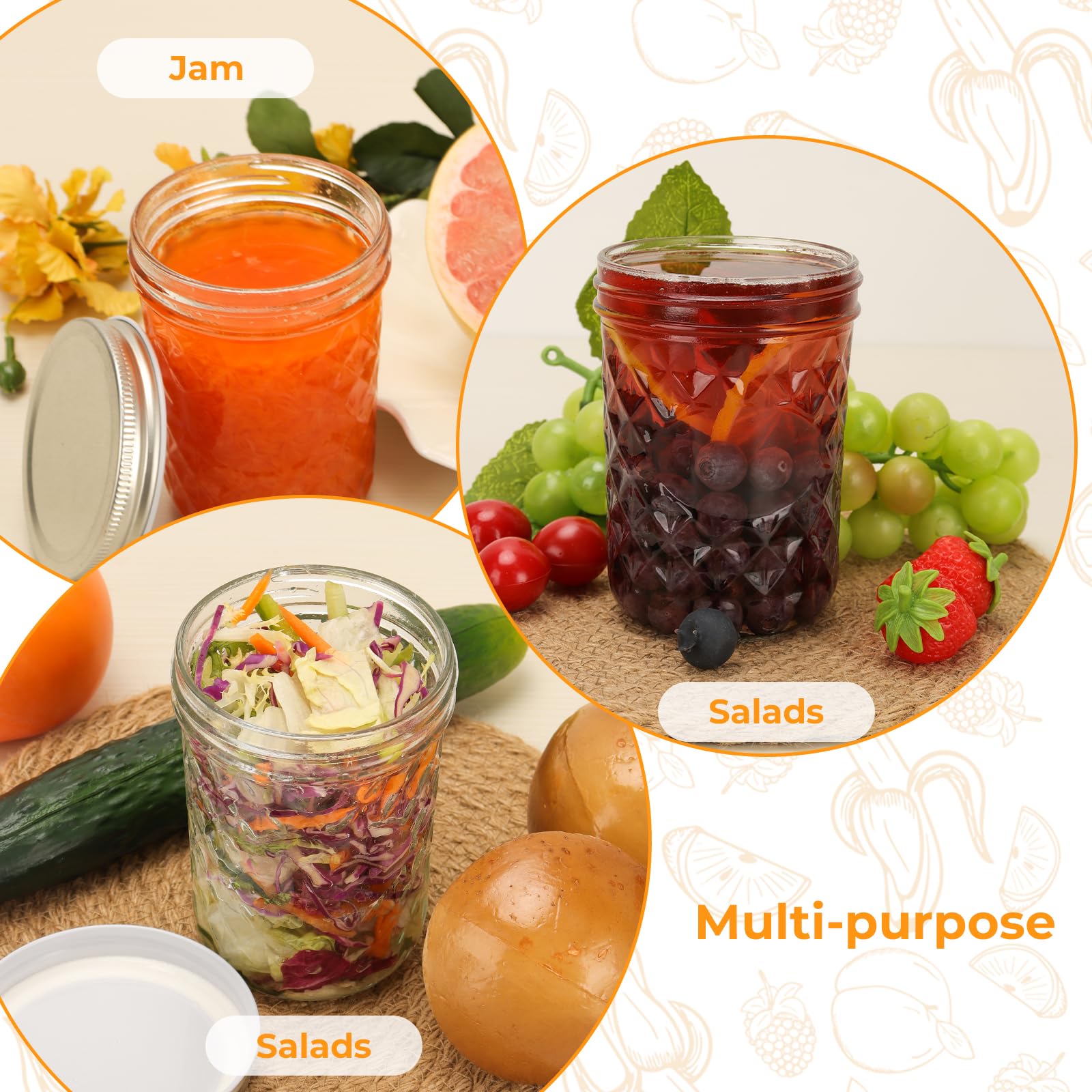 Eathtek Słoiki Mason o pojemności 480 ml, 15 szt., z hermetycznymi pokrywkami, idealne do sałatek, przygotowywania posiłków, wytrwałości, marynowania, dżemu, miodu