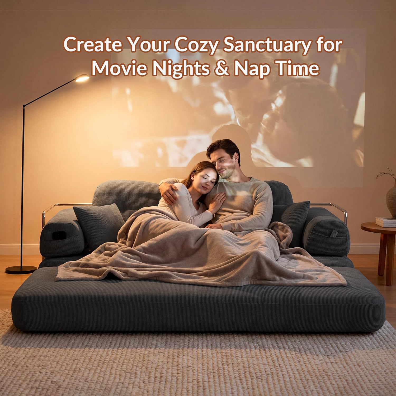 Floor Sofa, Modern Chenille Modular Couch with Large Ergonomic Backrest, Non-Slip Sleeper for Small Apartment & Compact Space, No Assembly Required (Charcoal, 82'')