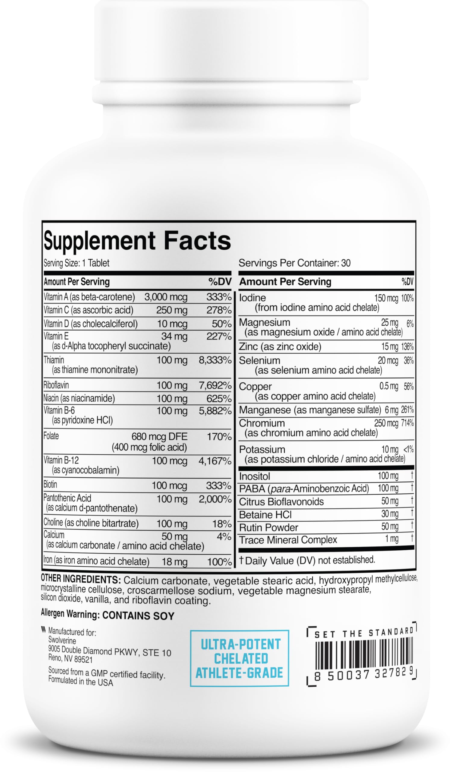 Swolverine Multivitamin for Men & Women High-Potency Daily Multivitamin with B-Complex Chelated Minerals & Antioxidants Supports Energy Circulatory System Metabolism Immunity & Active Lifesty product thumbnail 4