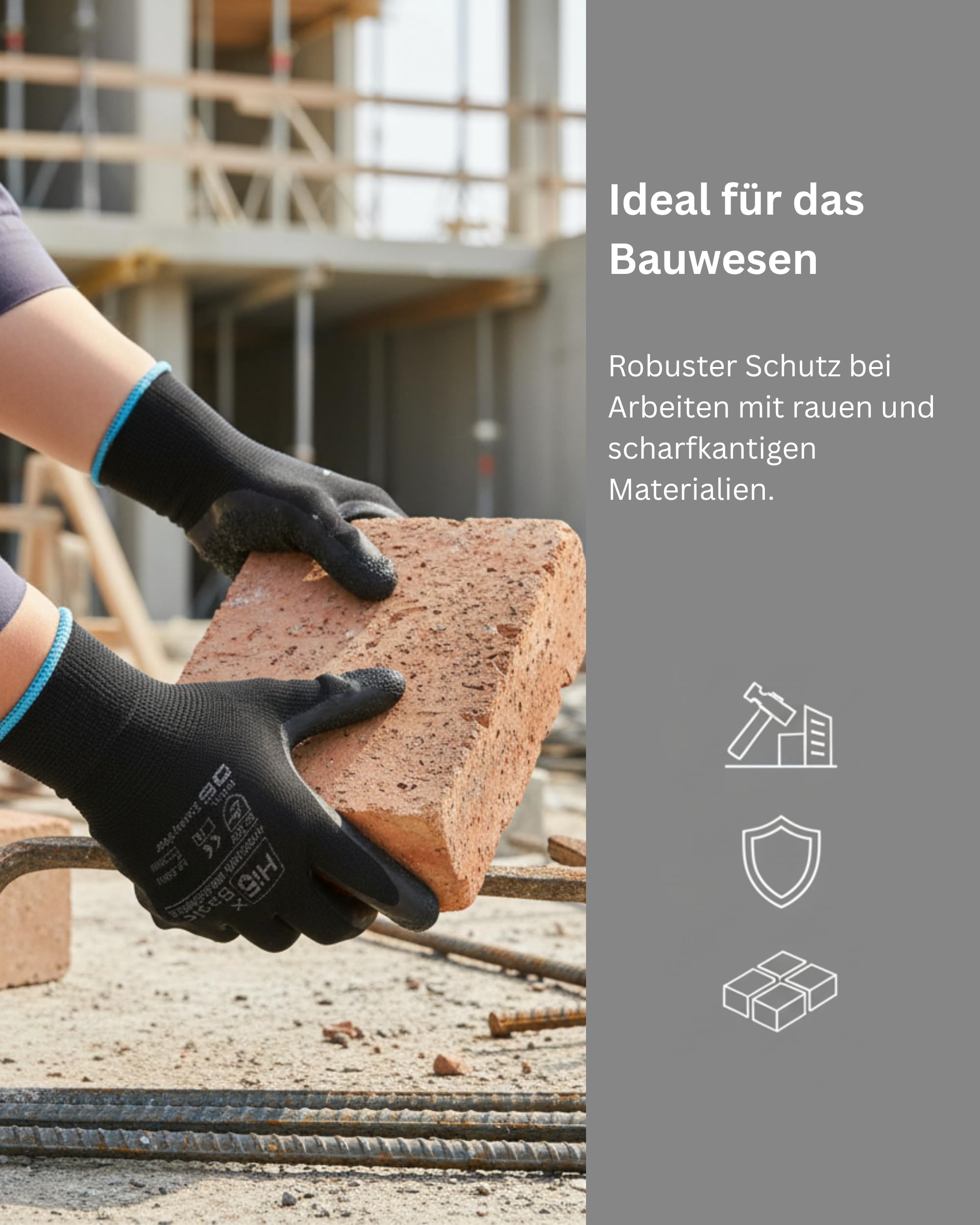 Hi5 X-Basic Arbeitshandschuhe – 10G Polyester – Latex Crinkle Beschichtung – starker Grip & flexibel – EN 388:3141X – schwarz (M, 120, stück)