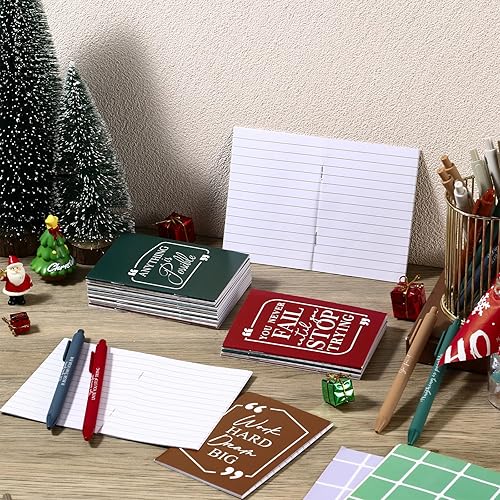 Miniatura 11 de Fulmoon 120 Pcs Christmas Motivational Pens Notebook Gifts Bulk Inspirational Quote Ballpoint Pen Small Pocket Notepads Mini Journals Appreciation