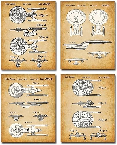 Star Trek Original USS Enterprise Patent Prints - Set of Four Photos (8x10) Unframed - Makes a Great Man Cave Decor and Gift Under $20 for Trekkies