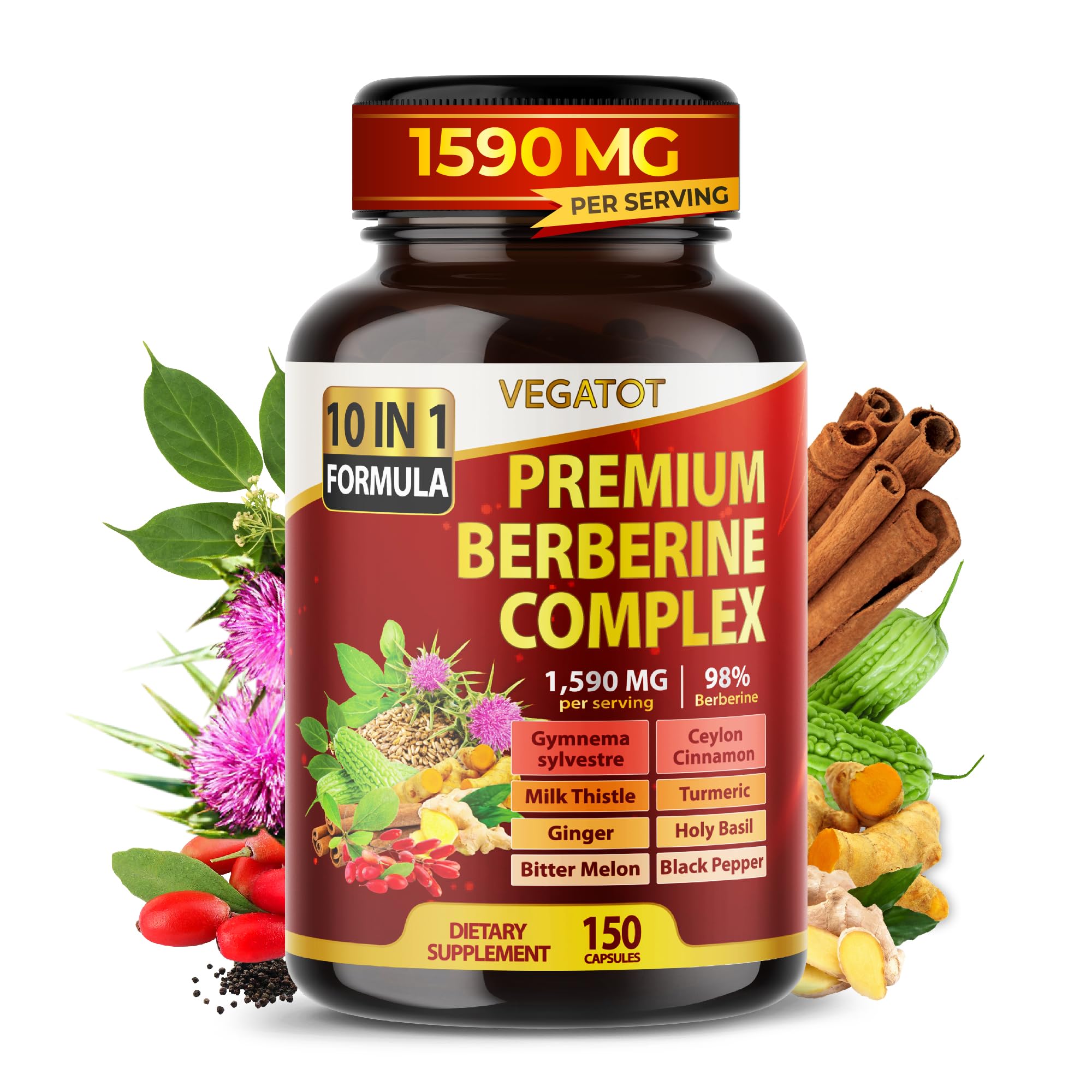 [BRSROY37BEFQ2AY7] Premium Berberine HCl 98% Complex 1,590 mg for Metabolic Wellness, 150 Caps