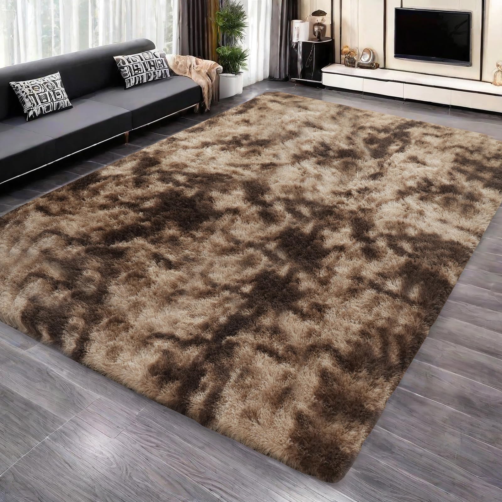 Yuanlne Rugs Living Room 240x300cm, Area Rugs for Bedroom, Washable Anti Slip Extra Large Shaggy Soft Rug Fluffy Modern Floor Carpets Mat Beside Rugs for Kids Room (Tie-Dyed Brown, 240 x 300 cm) — image 1