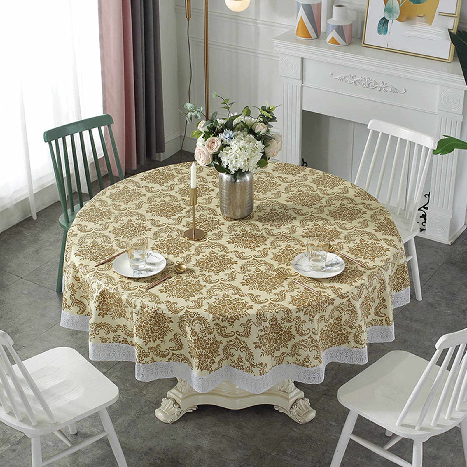 Table Cloth Waterproof, PVC Plastic Tablecloth, Round Tablecloths for Circular Table Wipe Clean Garden Tablecloth (D, 180cm/70in)