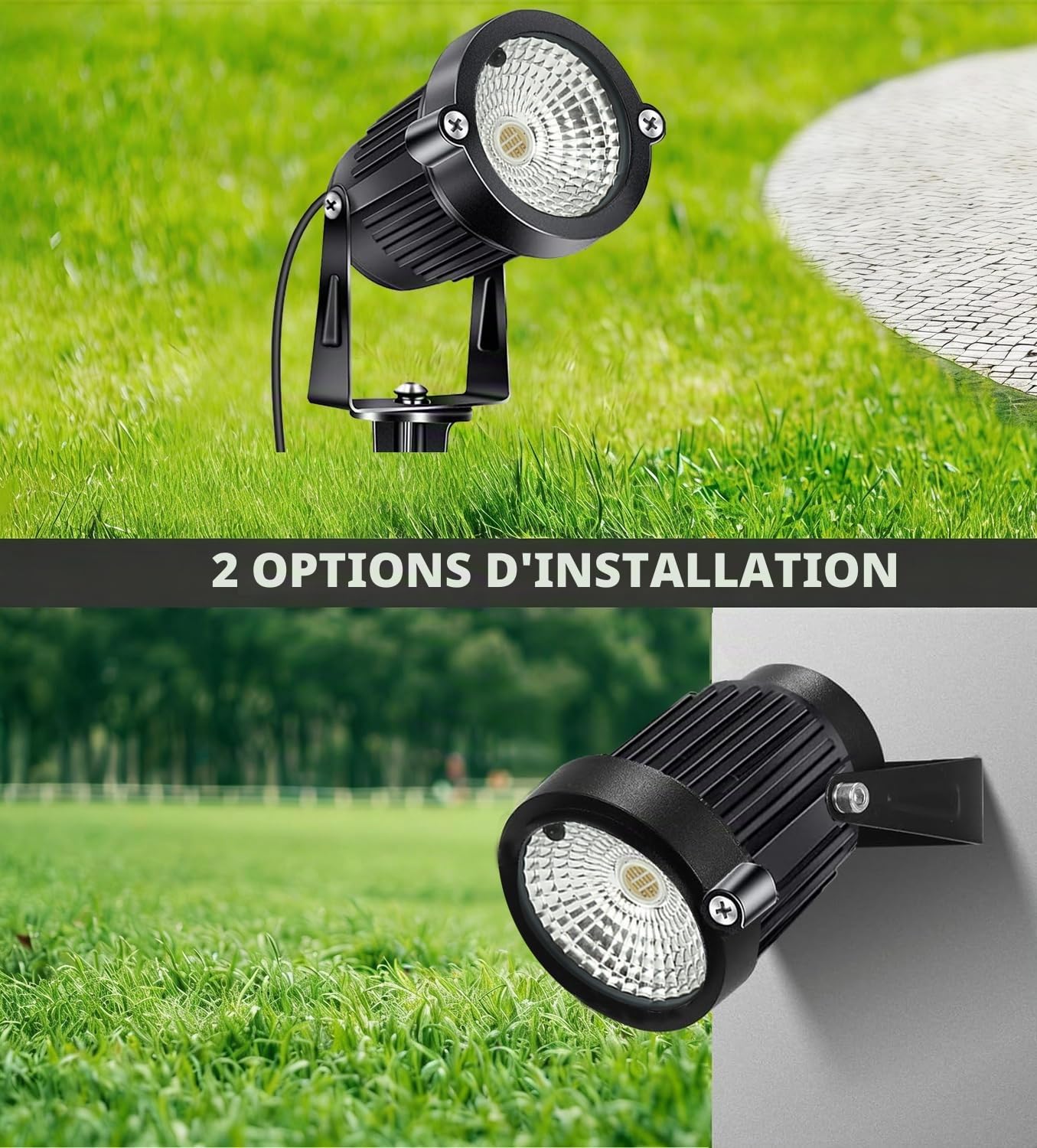 Spot de jardin extérieur alimenté par secteur 12 V DC RGBW LED Éclairage de jardin étanche IP66 LED à changement de couleur pour allée, terrasse, cour, arbre mural