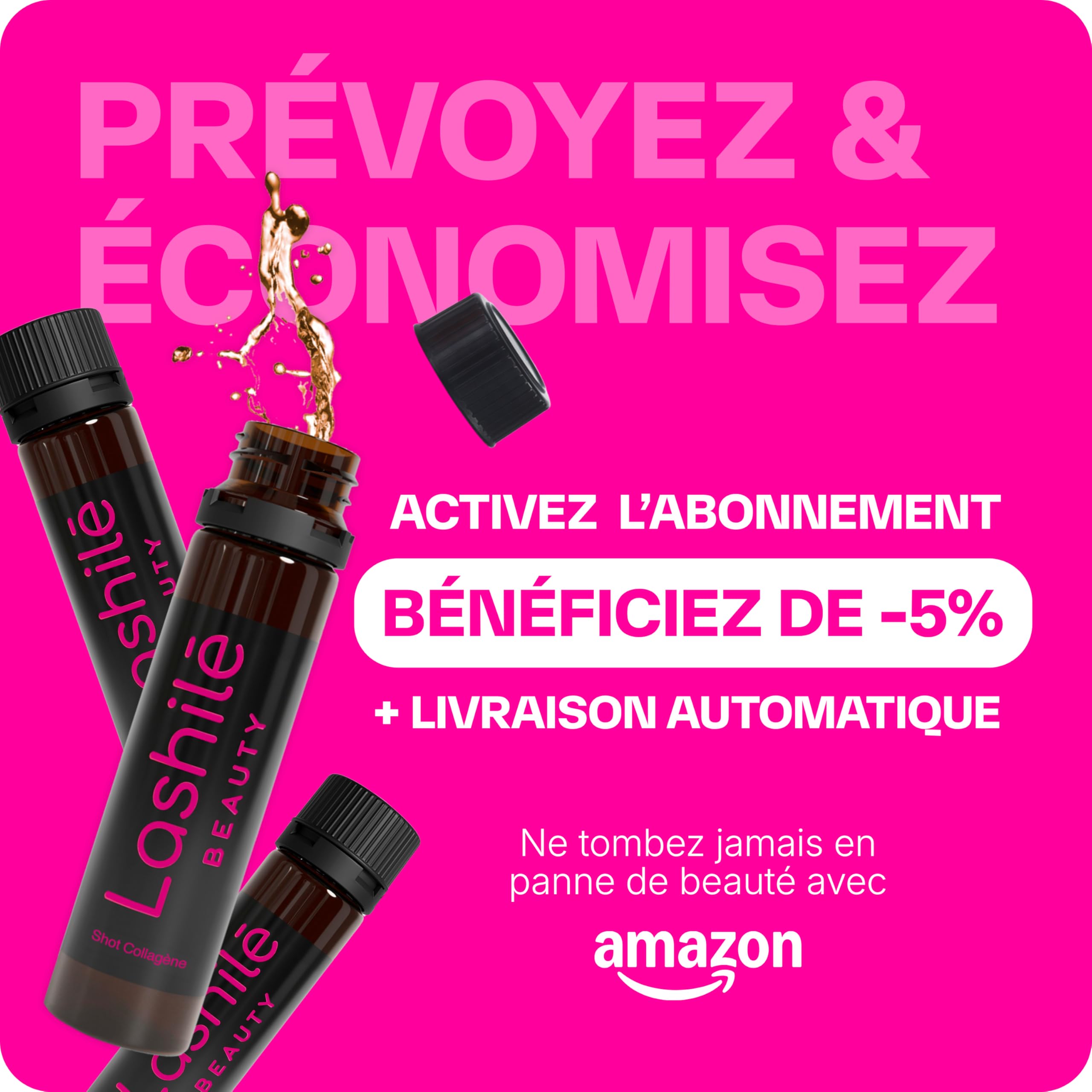 Lashilé Beauty - Complément Alimentaire - Anti-âge Global - Shots Collagène Marin 5000 mg - Type 1 et 3 -Nutricosmétique à boire - Collagène marin 1 et 3 Zinc - Made in France - Programme 1 mois