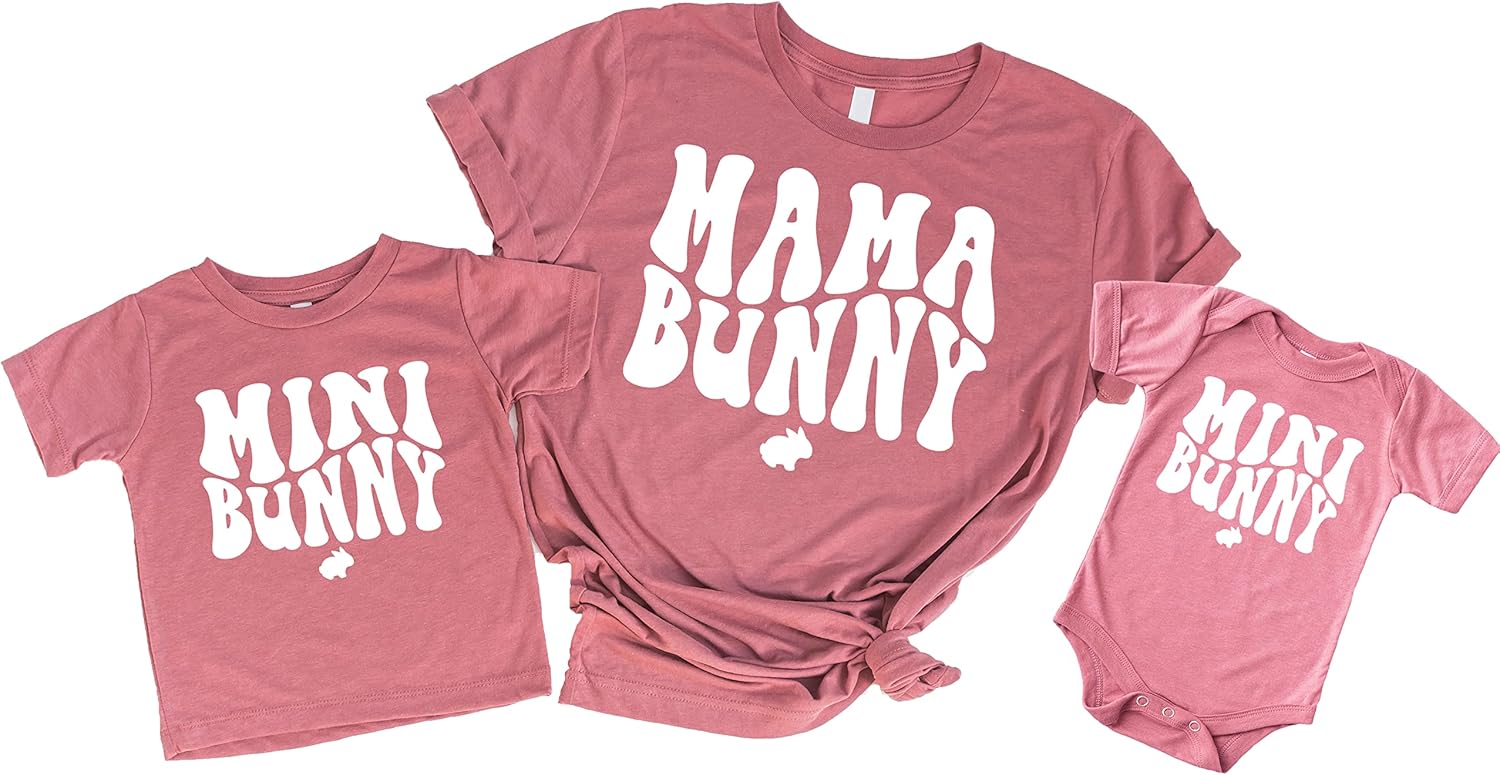 Olive Loves Apple Mommy and Me Easter Matching Bunny Groovy Shirts & Bodysuits for Baby and Toddler Youth Girls and Adults