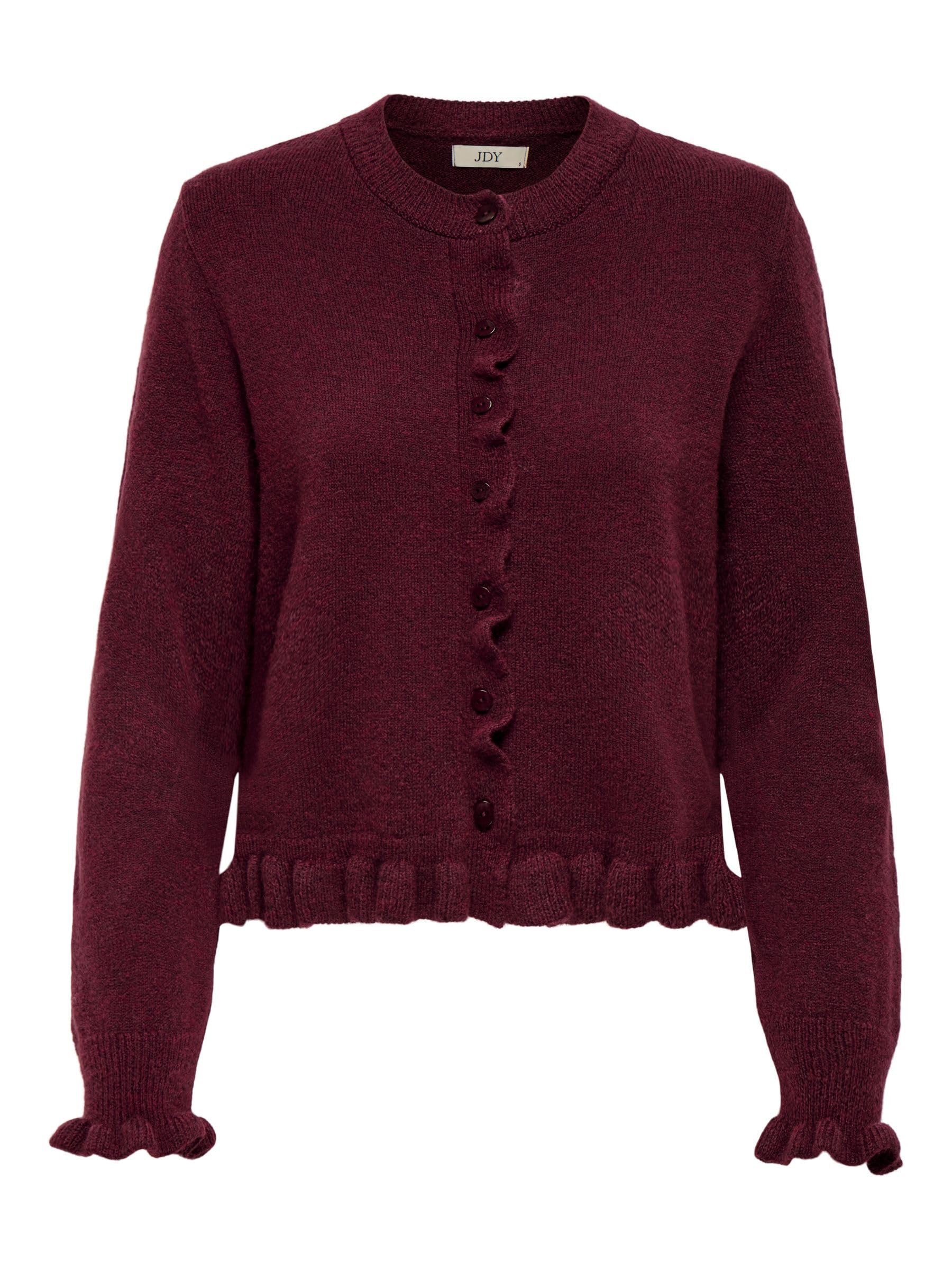 JdY Letty L/S On Frill KNT Noos Cardigan, Maroon Banner, S
