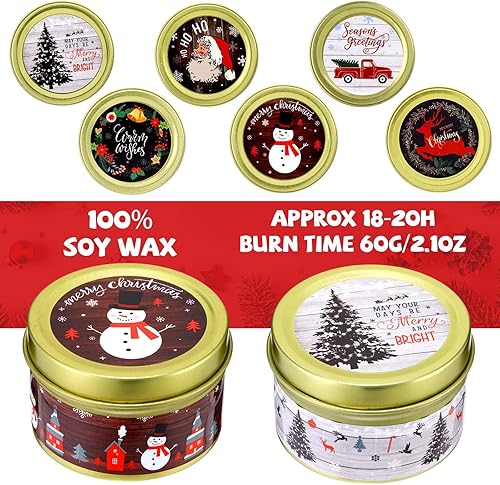 Miniatura 3 de Juego de 24 velas perfumadas de Navidad a granel de 2.1 onzas, mini velas de cera de soja, juego de regalo de aromaterapia en tarro para fiesta de