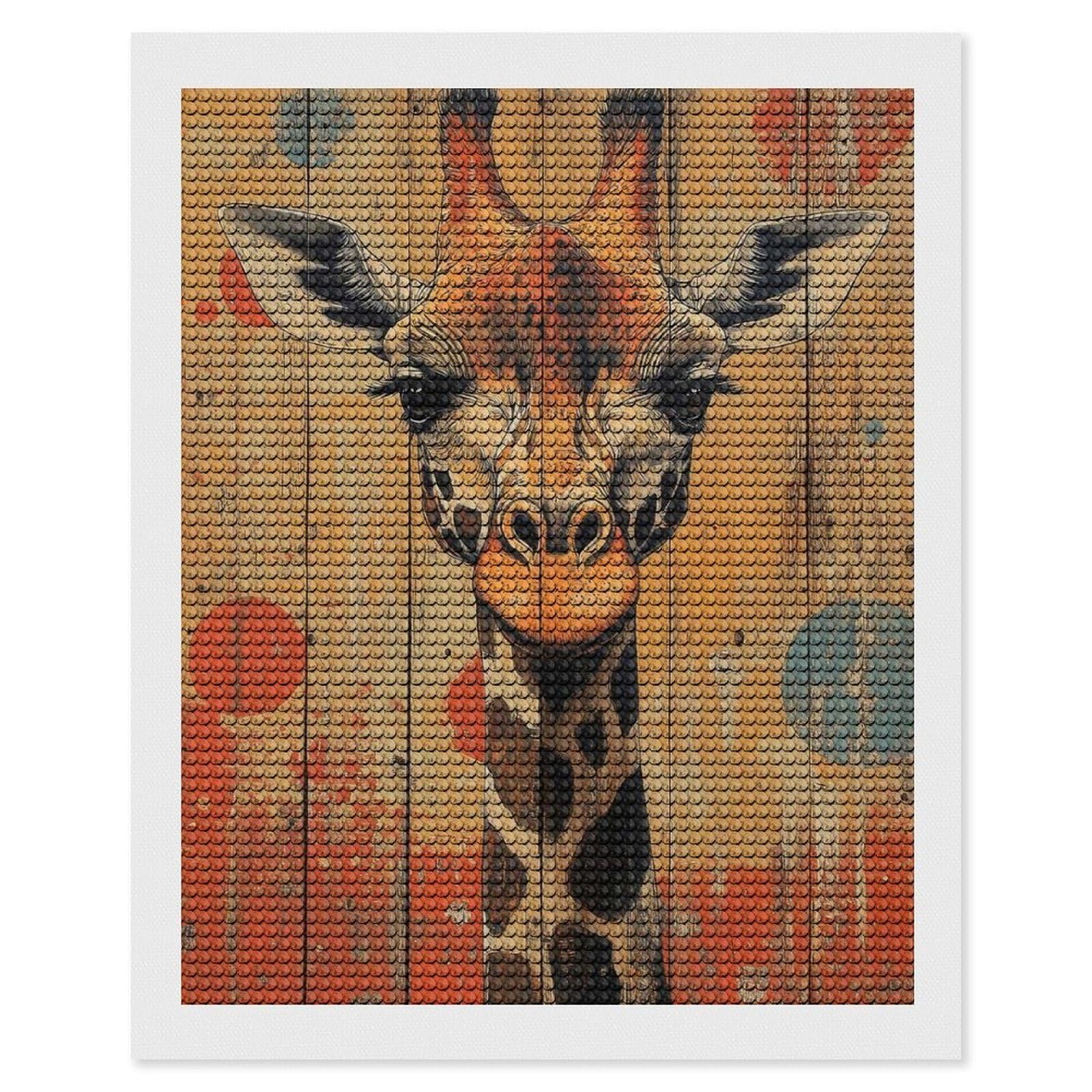 Junmoney Giraffe Portrait on Wood Panel Whimsical Wildlife Art Diamond Art Canvas 16"x20", for Creative Relaxation, Simple to Start, Aesthetic Room Decor, Holiday Gift Idea