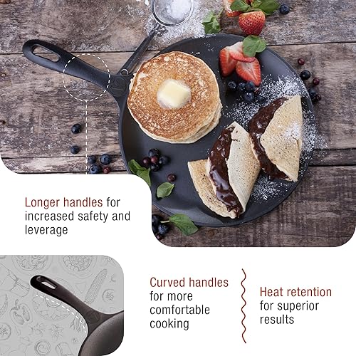 Miniatura 4 de Victoria Sartén Comal de hierro fundido de 10.5 pulgadas con mango largo, pre-sazonado con aceite de linaza, fabricado en Colombia