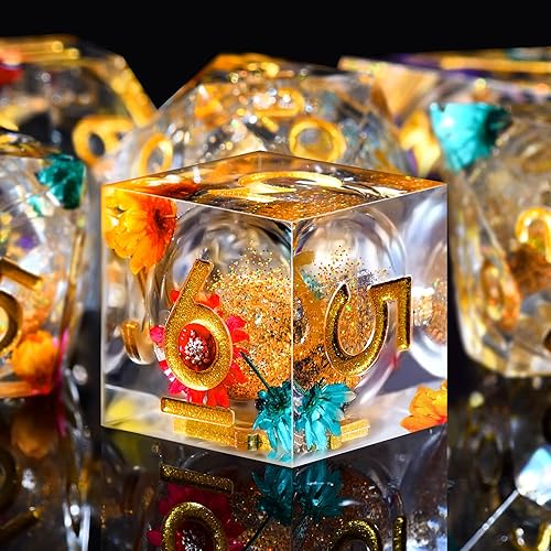 AUSTOR Juego de dados DND de resina de núcleo líquido, dados poliédricos de borde afilado, 7 troqueles, juego de dados DND de arena movediza hechos