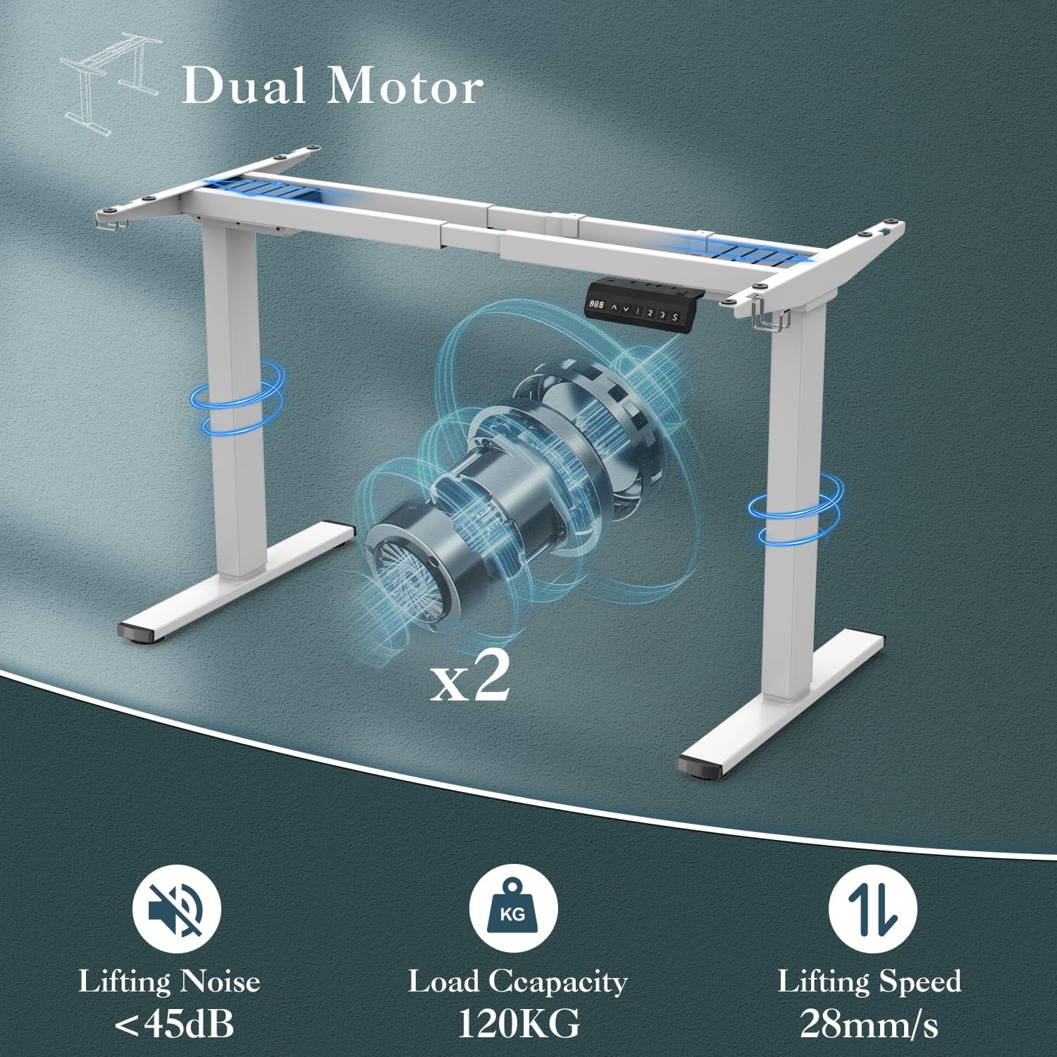 JUMMICO Dual-Motor Tischgestell Höhenverstellbar mit USB-Buchse und Kabelwanne, Elektrisch Höhenverstellbarer Schreibtisch Gestell mit Sitz-Steh-Erinnerungs und Rollen Wolkenweiß