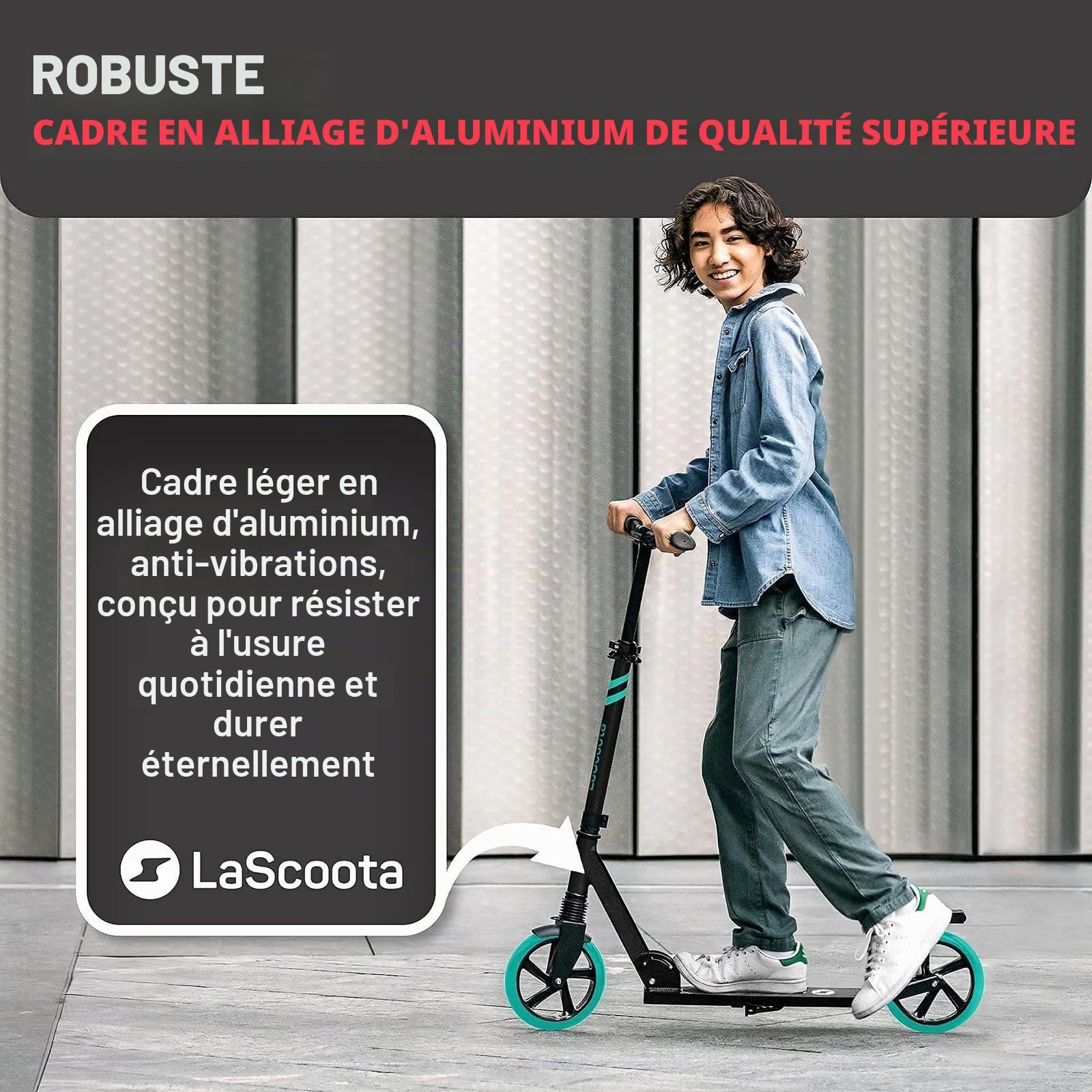 Lascoota Trottinette Freestyle pour Adultes et Adolescents et pour Les Jeunes de 12 Ans - Trottinette Adulte Pliable légère avec Grandes Roues - City Scooter à Hauteur Ajustable