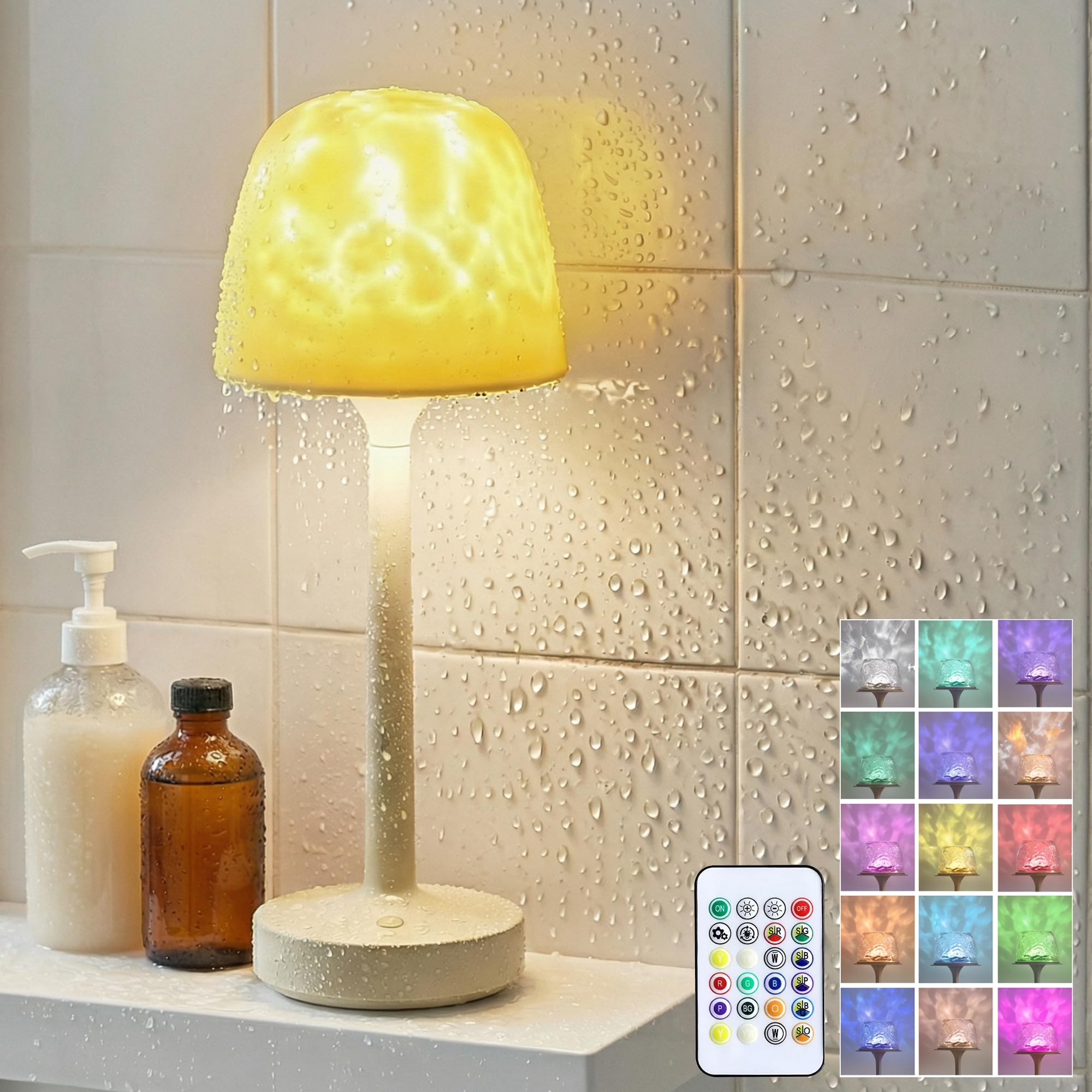 Waterproof Shower Lamp - Inside Shower Bath Lights Bathtub Projector - 16 Colors Rechargeable Cordless Spa Like Decor Light - Ambient Mood Lighting with Water Ripple Remote & Touch Control-image-42