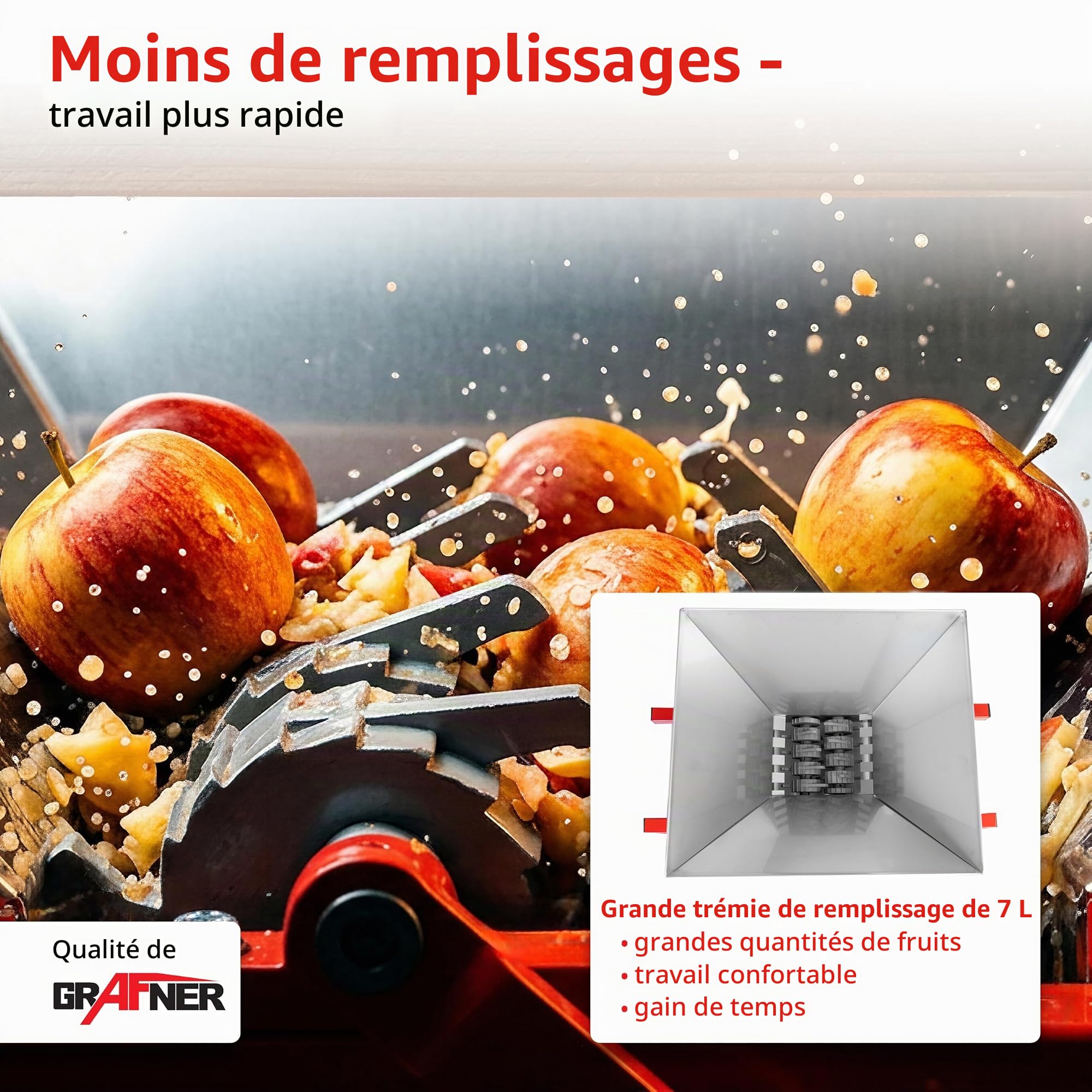 Grafner Moulin à Fruits 7 l - Modèle Massif avec manivelle - Presse-Pommes - Moulin à Baies - Presse-Fruits - Presse-Fruits