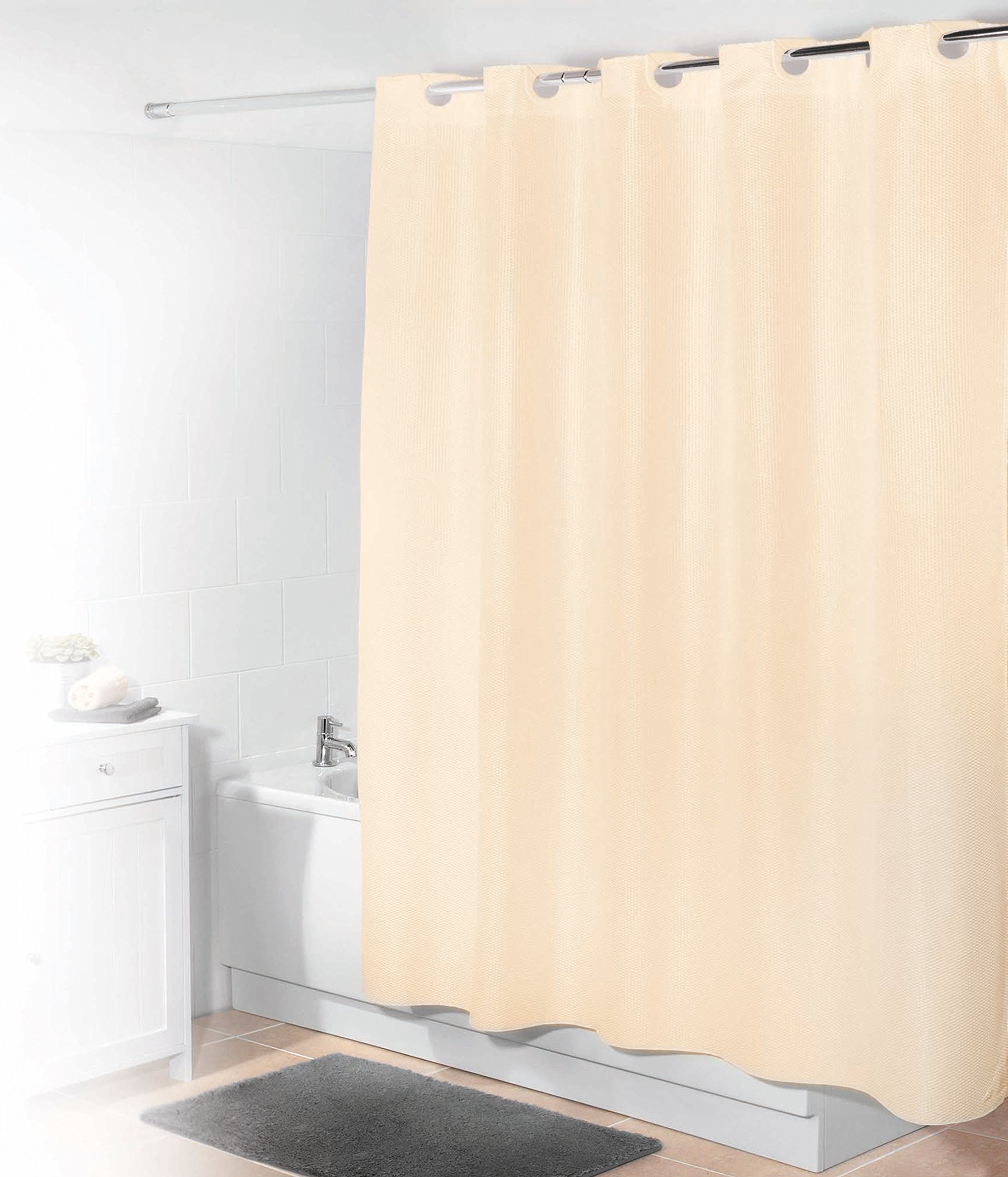Beldray LA041814CRM Waffle Hookless Shower Over-Bath Curtain, 180 x 185 cm, Cream