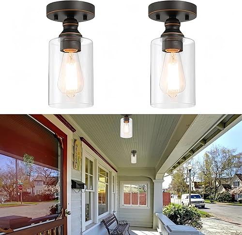 WISBEAM Lámpara de techo semiempotrada, base mediana E26, carcasa de metal con vidrio transparente, clasificación ETL, bombillas no incluidas,