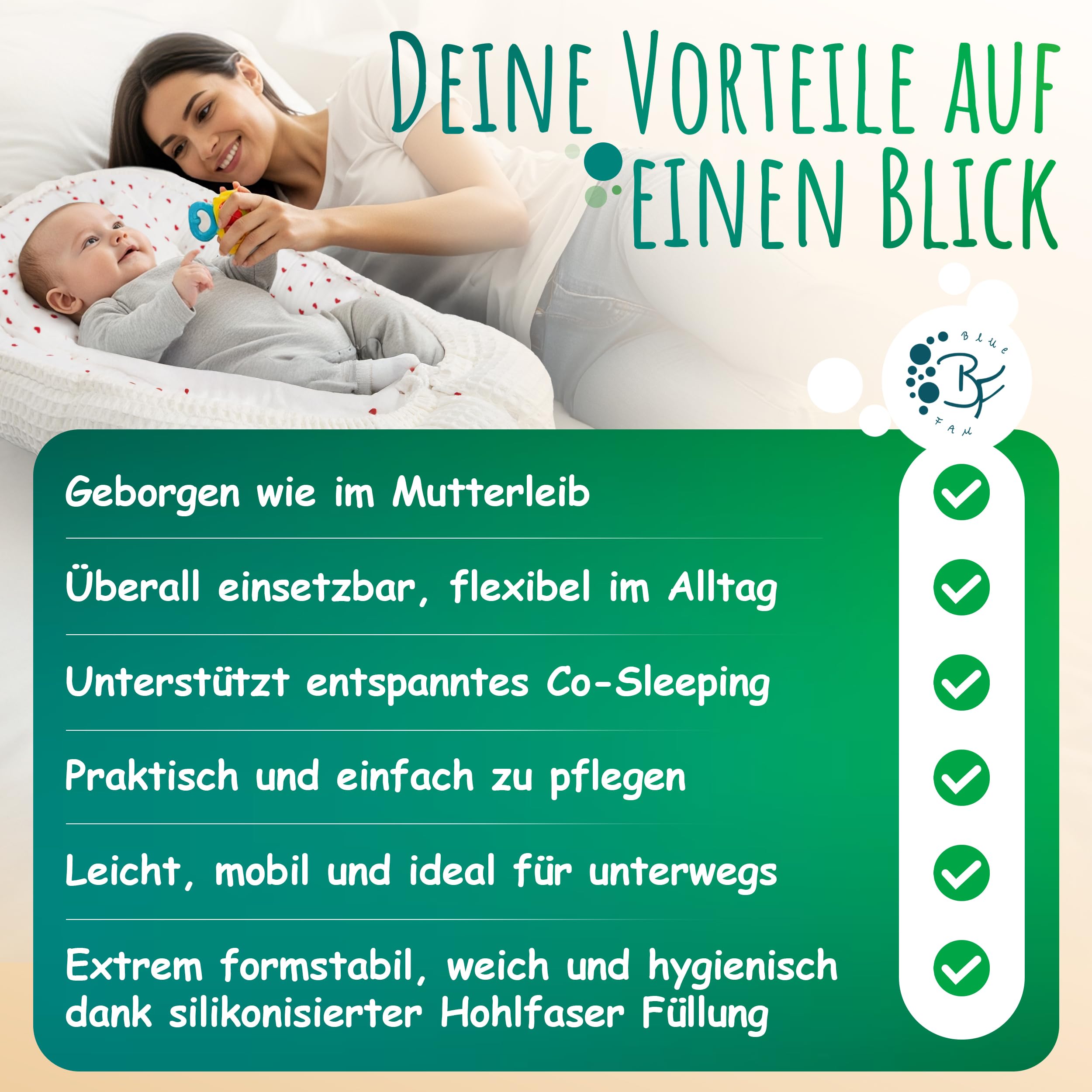 Babynest aus 100% Musselin und Piqué-Baumwolle– Maschinenwaschbares babynestchen, Oeko-TEX® Zertifiziert, Baby Kuschelnest & Reisebett für Neugeborene, zweiseitig verwendbares Nestchen