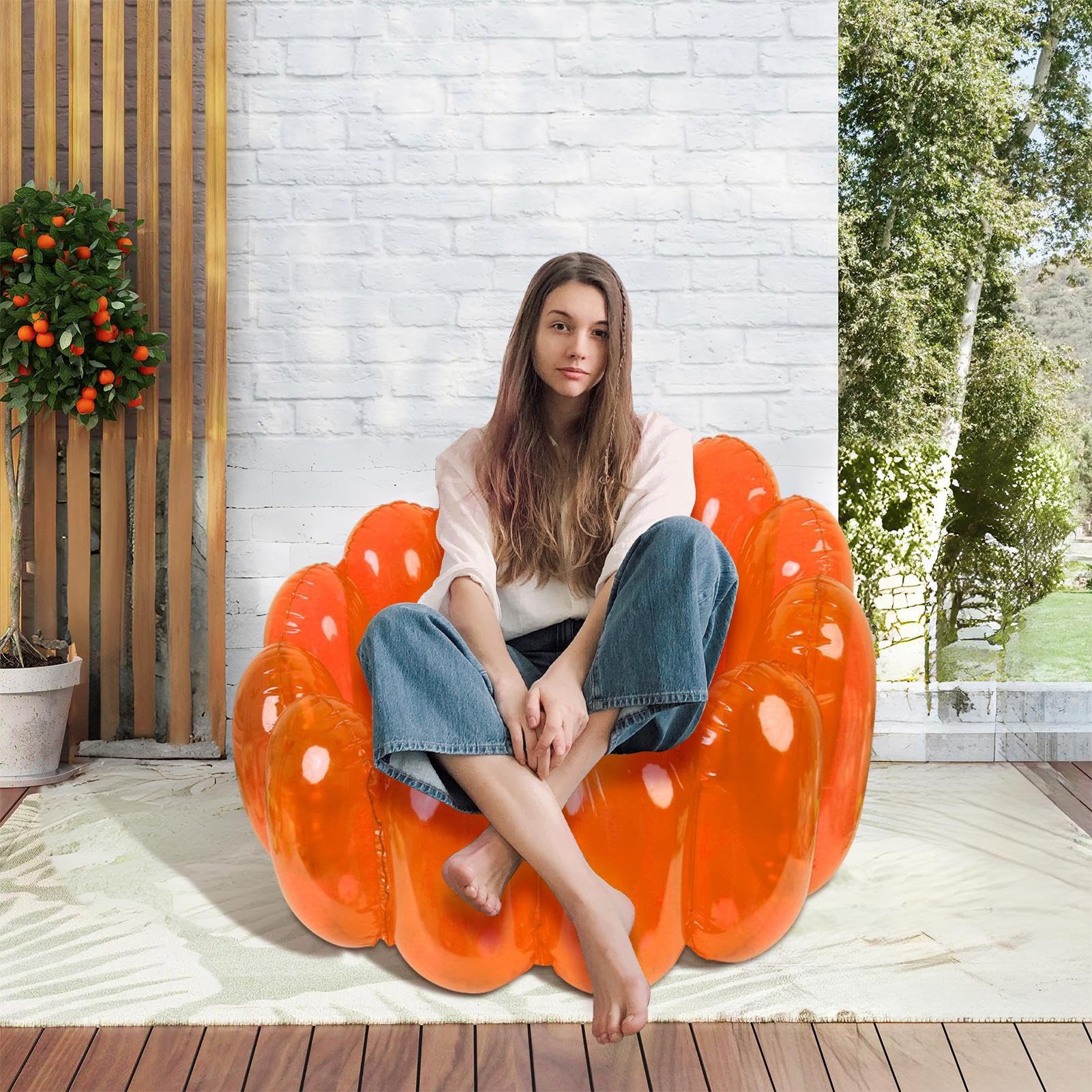 Sedia soffiata, sedia soffiabile trasparente, sedia da esterno soffiabile | in gelatina, carico massimo 250 libbre, sedia da salotto, mobili esplosivi per piscina, dormitorio, giardino
