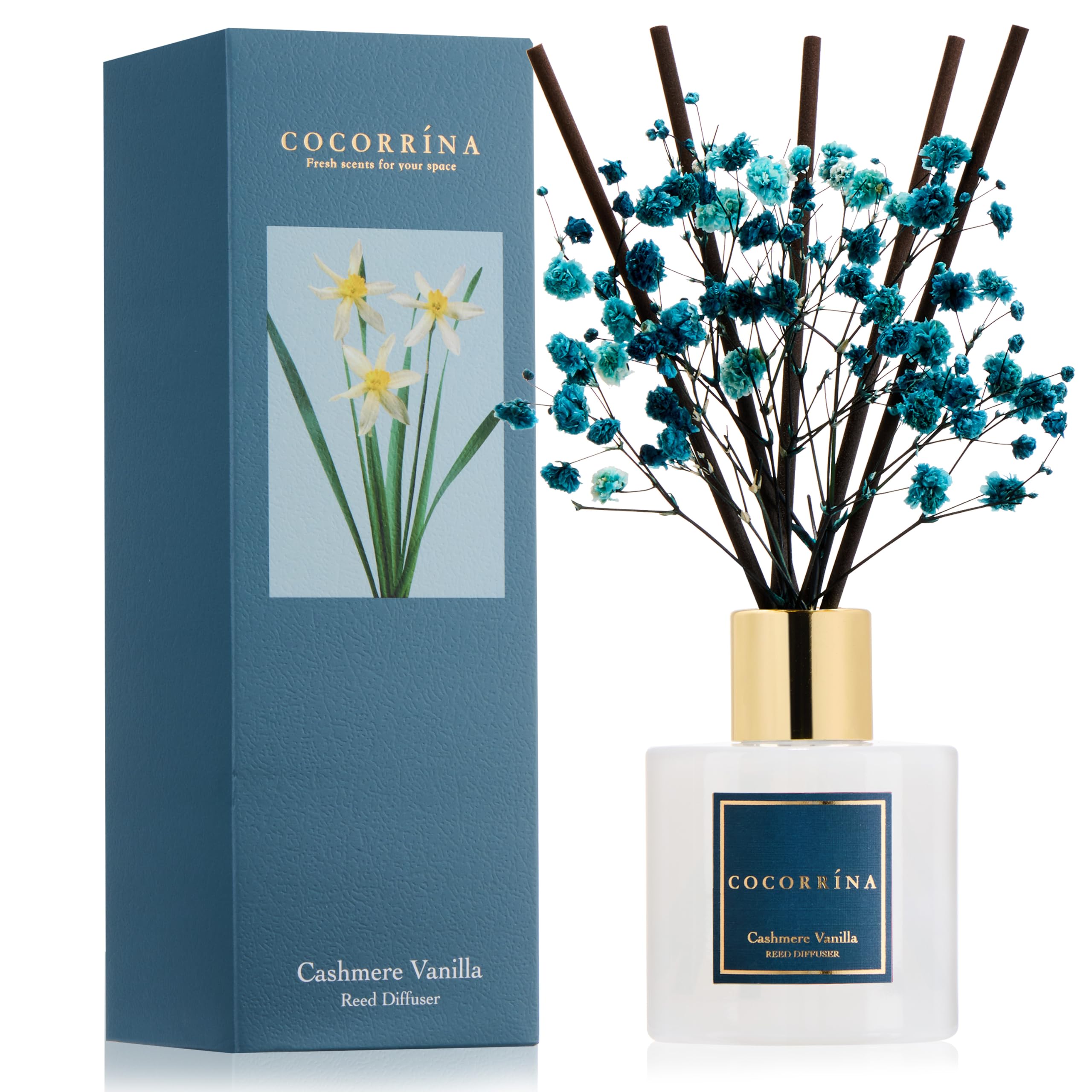 COCORRÍNA Reed Diffuser - Cashmere Vanilla 3.38 fl oz Reed Diffuser for Bedroom Bathroom Home Décor