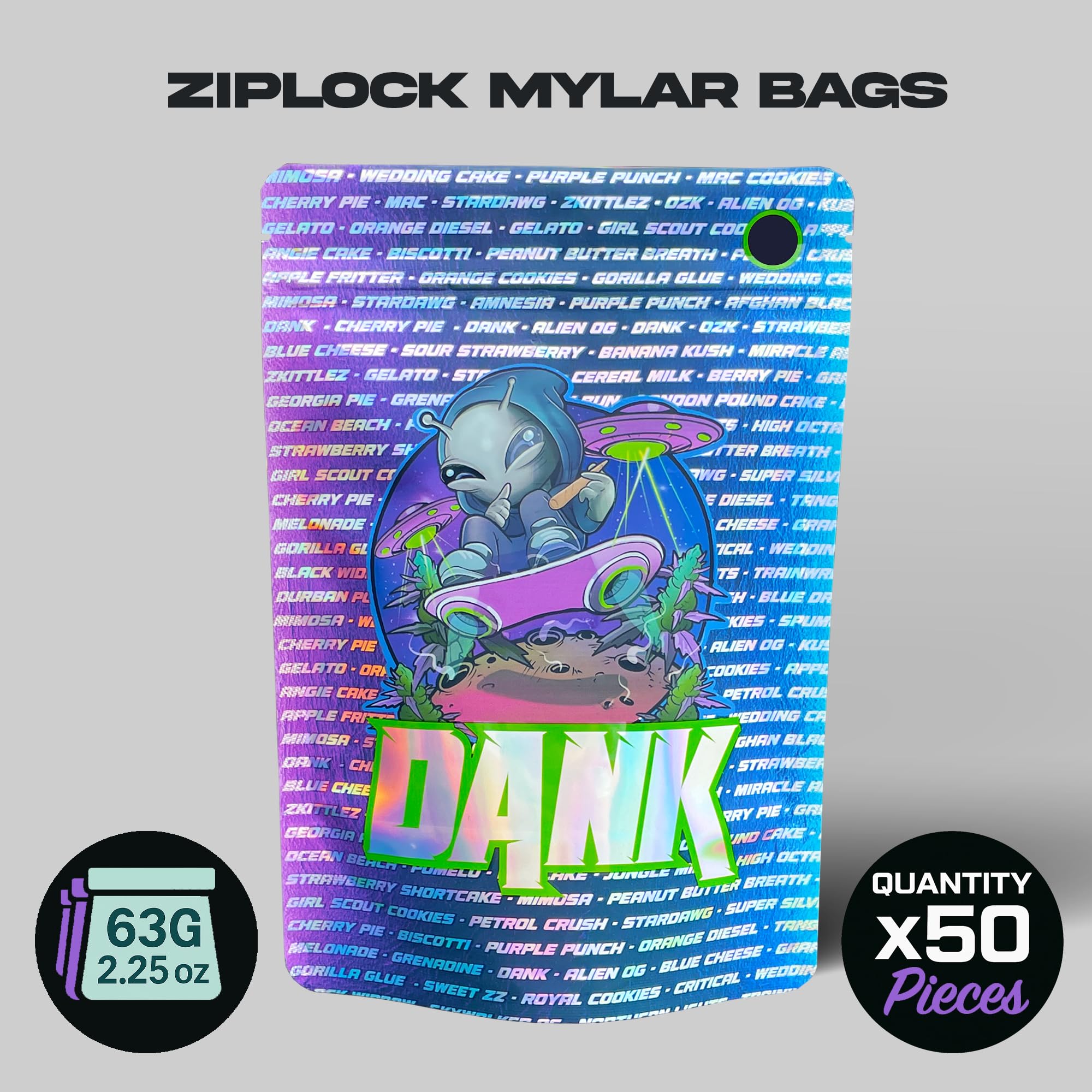 Mylar bags 28-63g smell proof packaging 50pcs