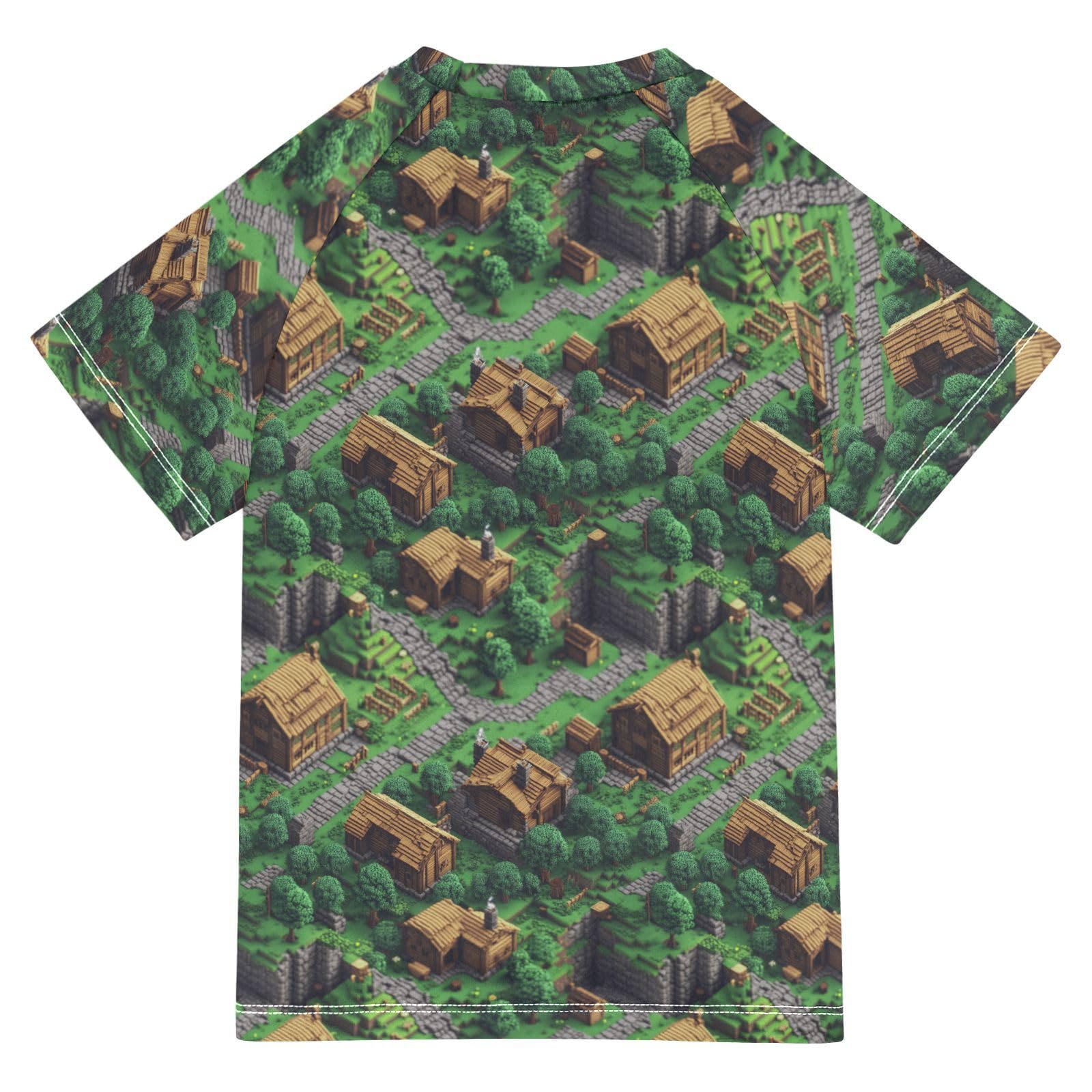 Kids Bathing Suits Boys Short Sleeve Teen Rash Guard Swimsuit 9T Game Map