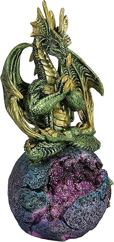 Miniatura 3 de Ebros Gift Meditación verde Gaia Terra Yoga Monje Dragón sentado en la Tierra Joven Esfera LED Orbe Girosfera Figurita Calabozos y Dragones Leyenda