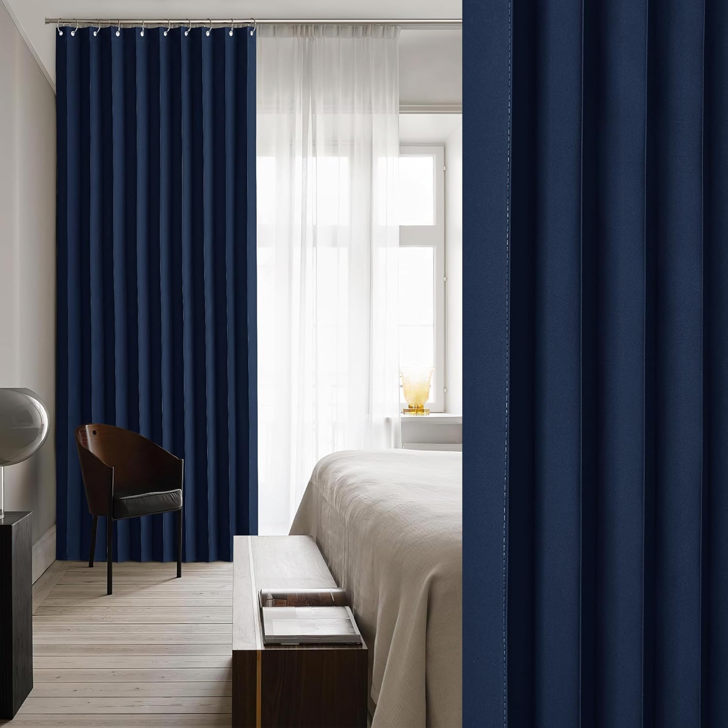 NICETOWN Room Divider Curtain for Bedroom Living Room Partition, Privacy Accordion Blackout Sound Proof Doorway Curtains, Sliding Glass Temporary Door Curtainfor Closet (Navy, 1 Panel, 60" W x 80" L)