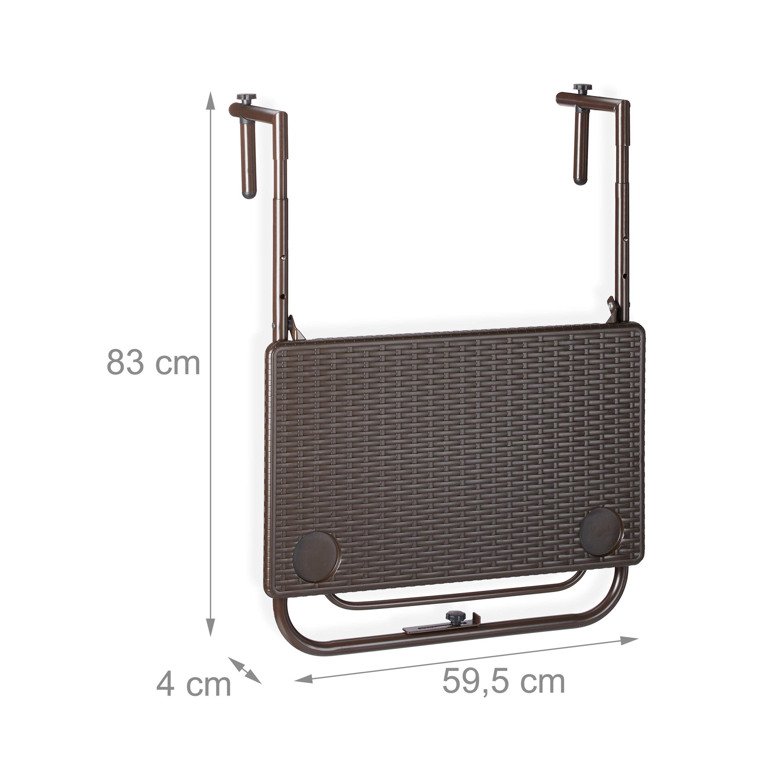 Relaxdays Tavolino Pieghevole da Balcone, Altezza Regolabile 59,5 x 36 cm, Marrone