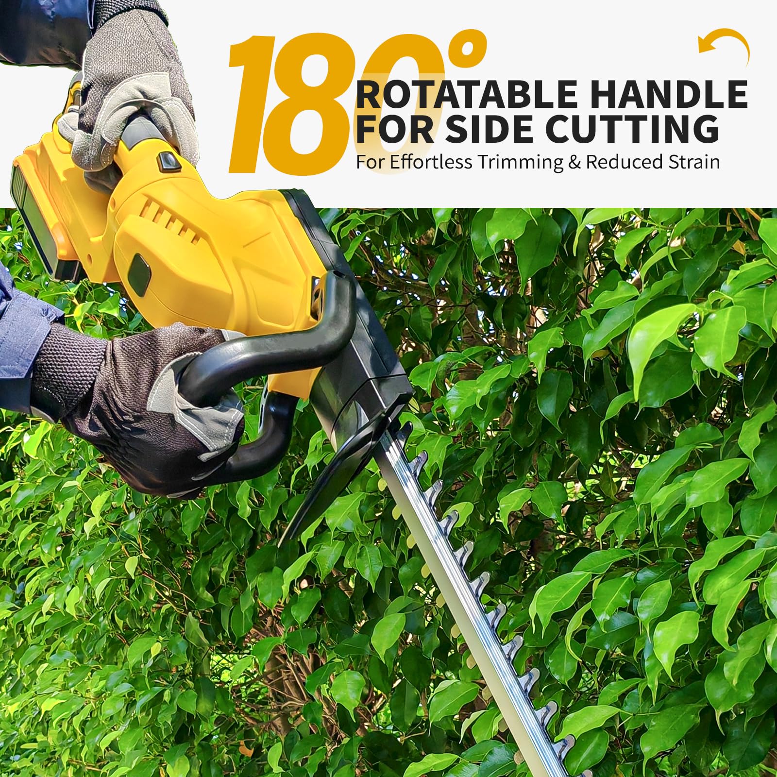 Cortasetos inalámbrico con mango giratorio para batería Dewalt de 20 V, recortadoras de motor sin escobillas de 52 cm, funciona con pilas, cortasetos eléctrico para jardín, patio (batería no incluida)