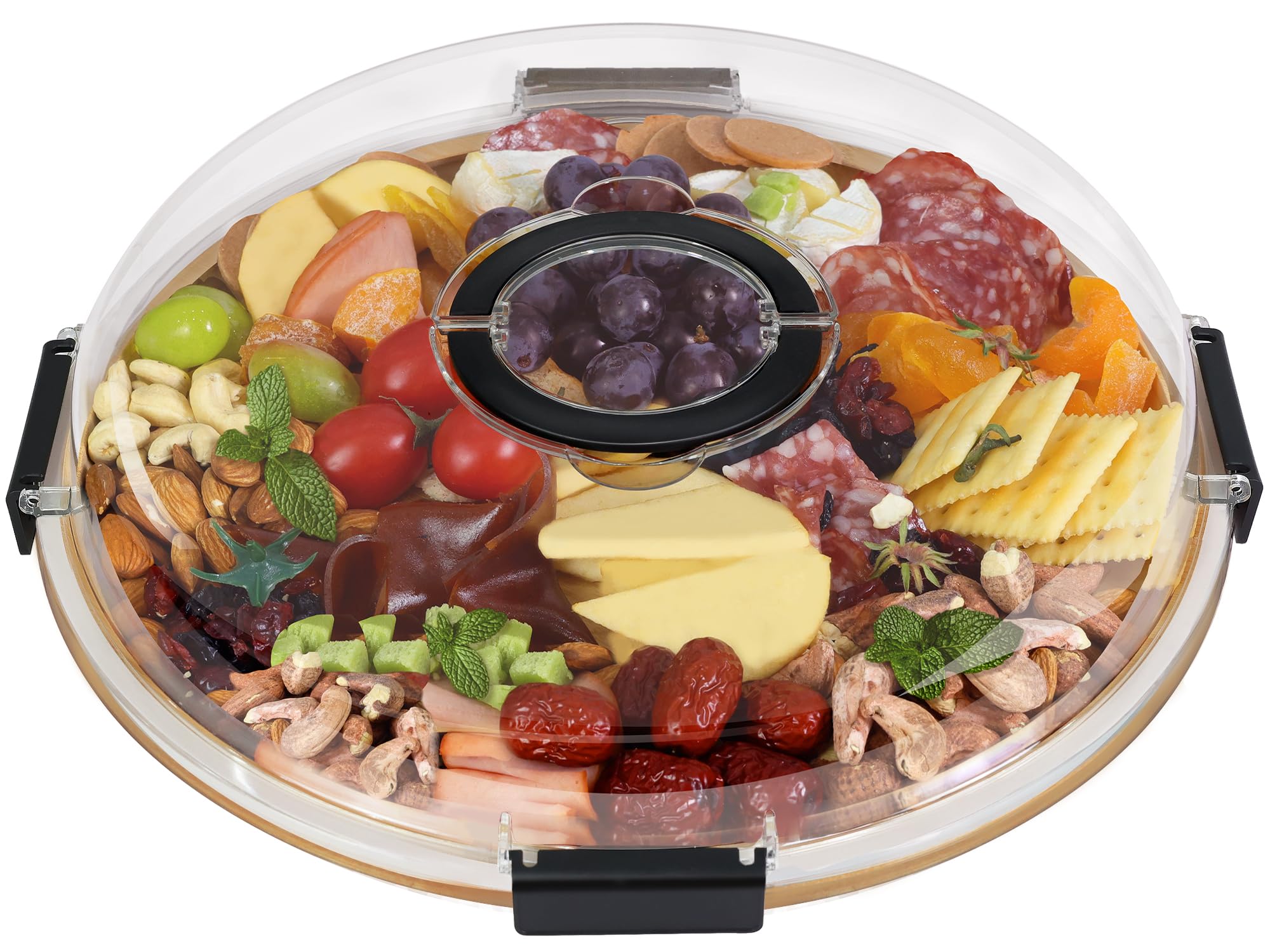 Renmxj Large Round Charcuterie Boards with Lid, Cheese &amp; Serving Tray
