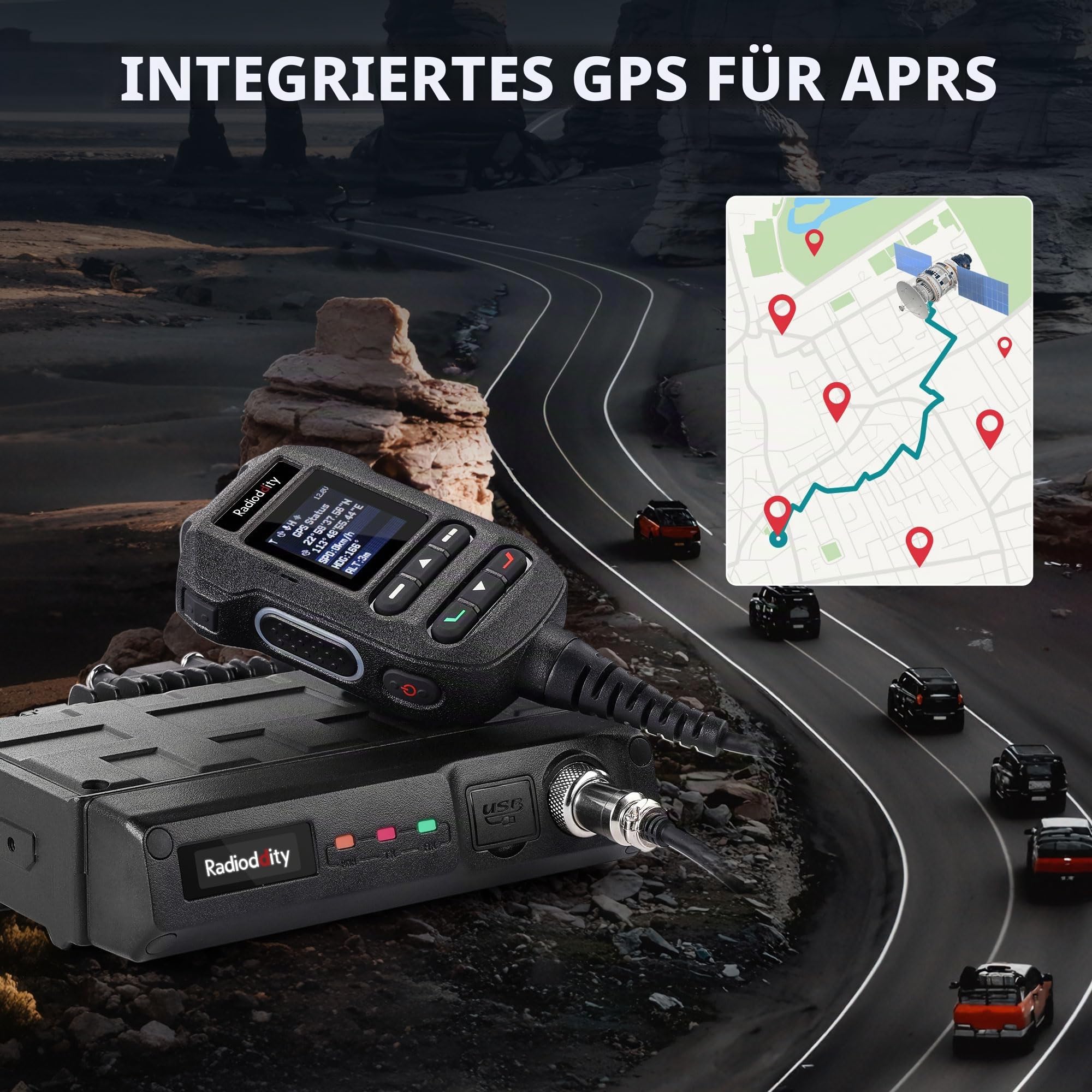 Radioddity DB50-B 50W Dualband-Mobilfunkgerät, VHF-UHF-Amateurfunk-Transceiver mit BT KISS TNC, APP-Programmierung, GPS und APRS für Offroad, LKW-Transport und Notfälle