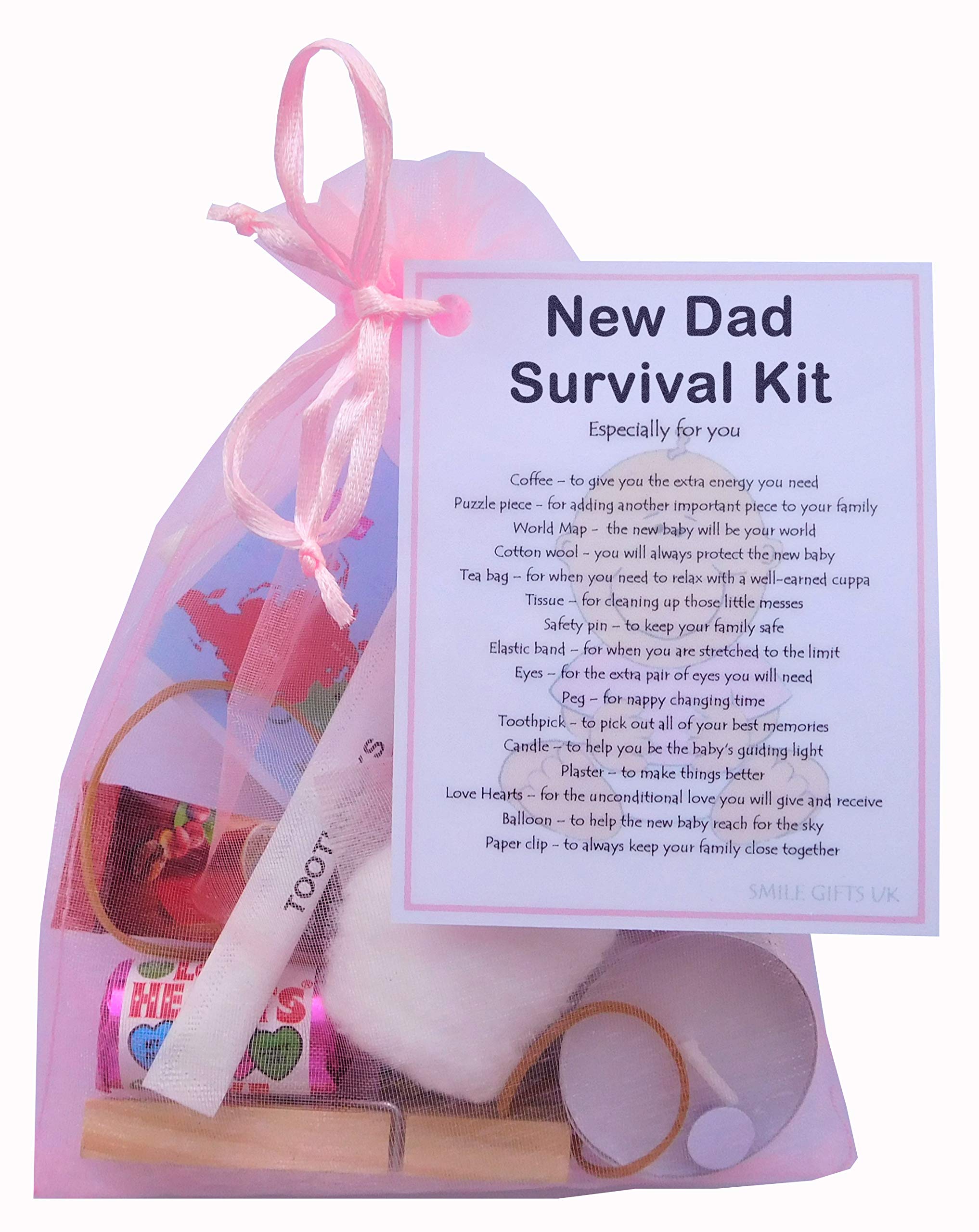 Smile Gifts Uk Pink New Dad Survival Kit Gift (Small Novelty Good Luck Gift/Keepsake For Dad To Be/New Parent) (Pink)