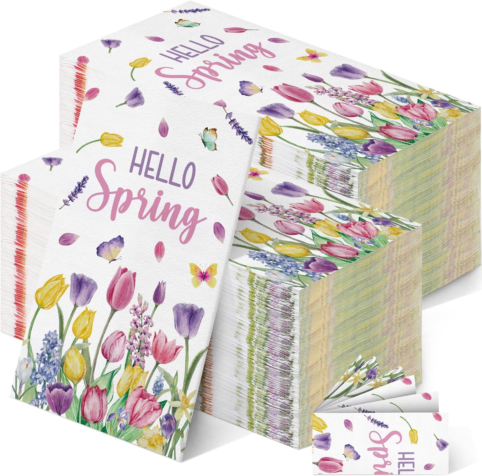 Chiisong 200 Pcs Spring Napkins Tulip Flower Guest Napkins Spring Easter Flowers