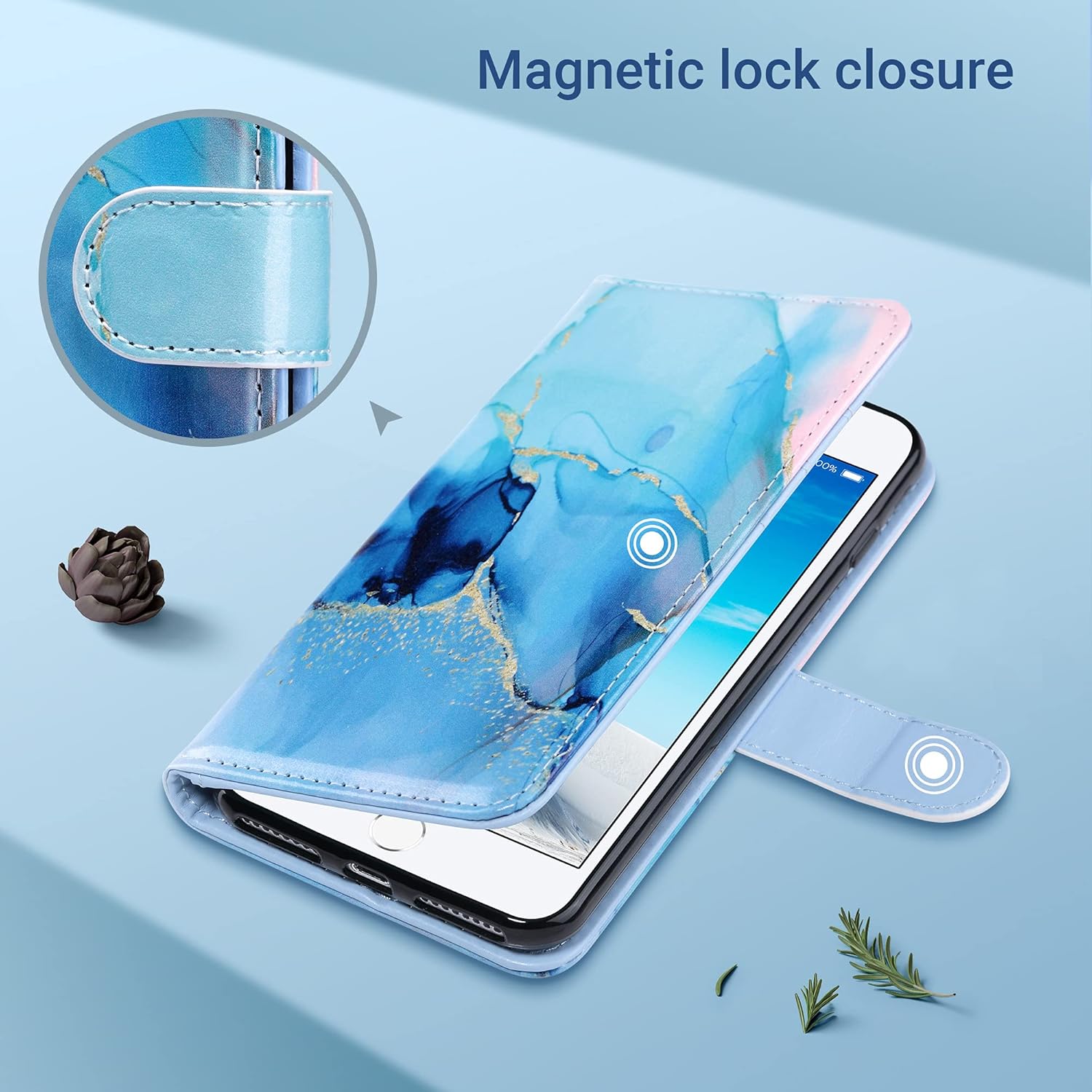 ULAK Wallet Case for iPhone 7 Plus/8 Plus, Premium PU Leather Flip Cover with Card Holder for Women, Kickstand Feature Protective Purse Case for iPhone 7 Plus/8 Plus 5.5 Inch, Marble - Image 8