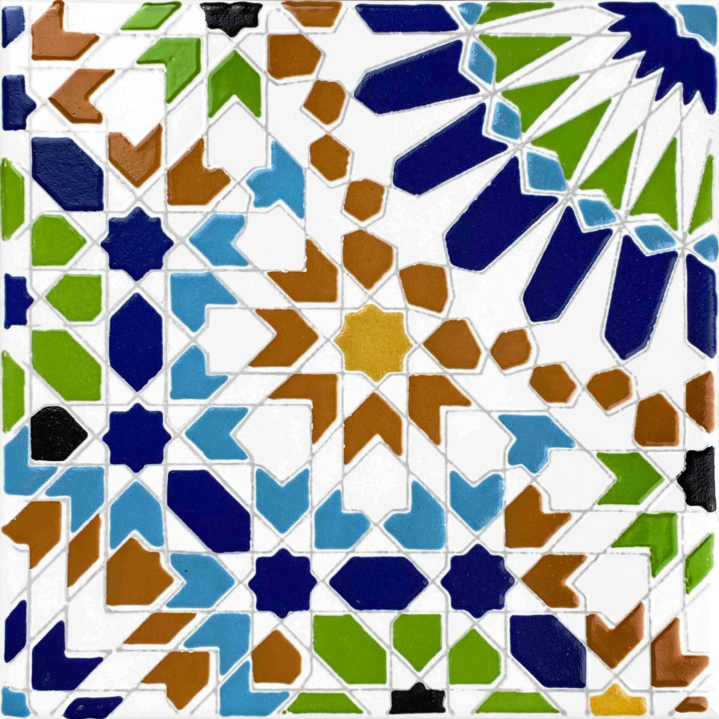 Cerames Azulejos de Cerámica Marroquí Fara - Azulejos de mosaico Marroquí para baño, cocina, sala de estar, ducha, debajo de las escaleras | Azulejos marroquíes en estilo oriental 20x20 cm