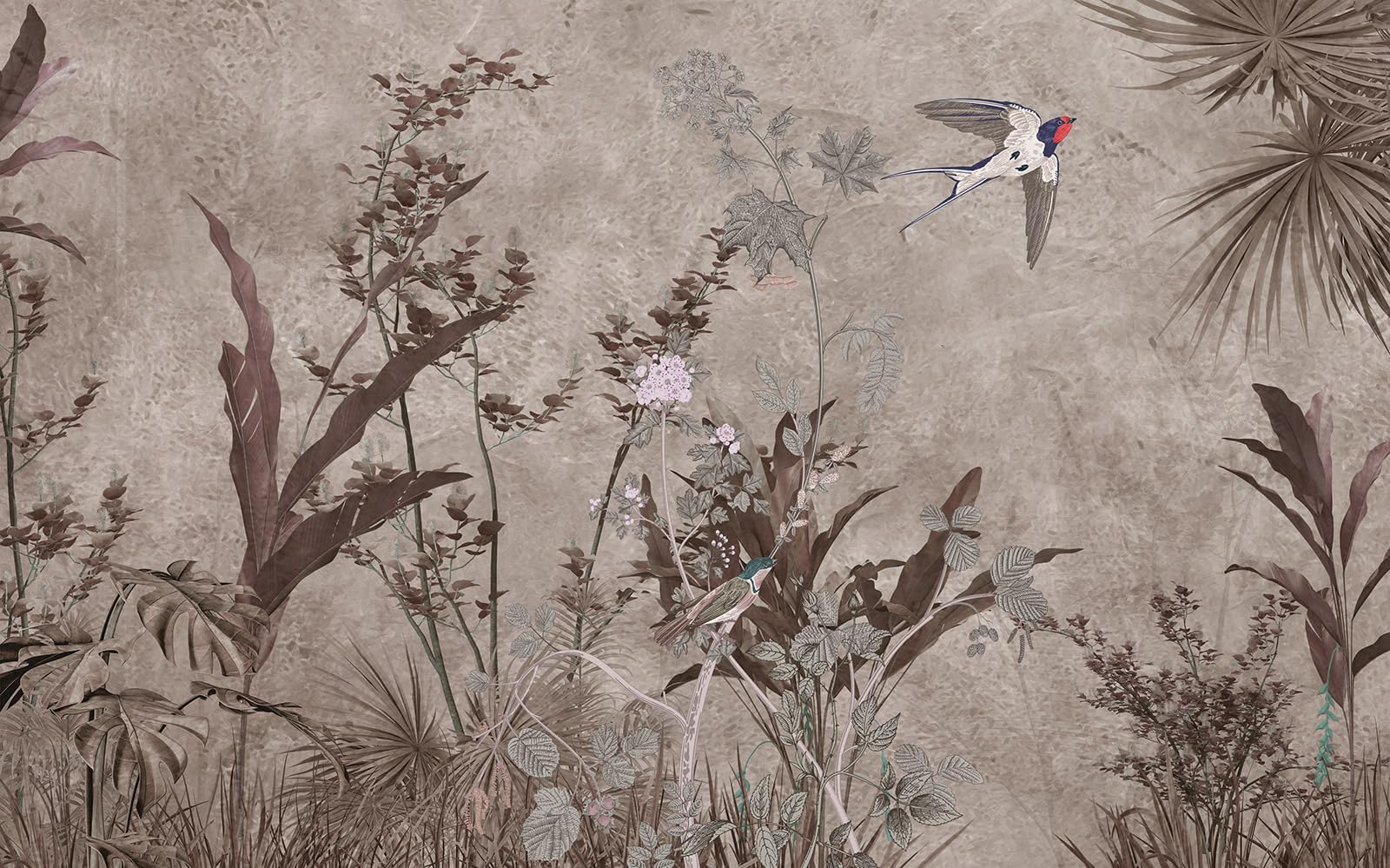 Papier peint panoramique Plantes Oiseau tapisserie murale XXL chambre et salon