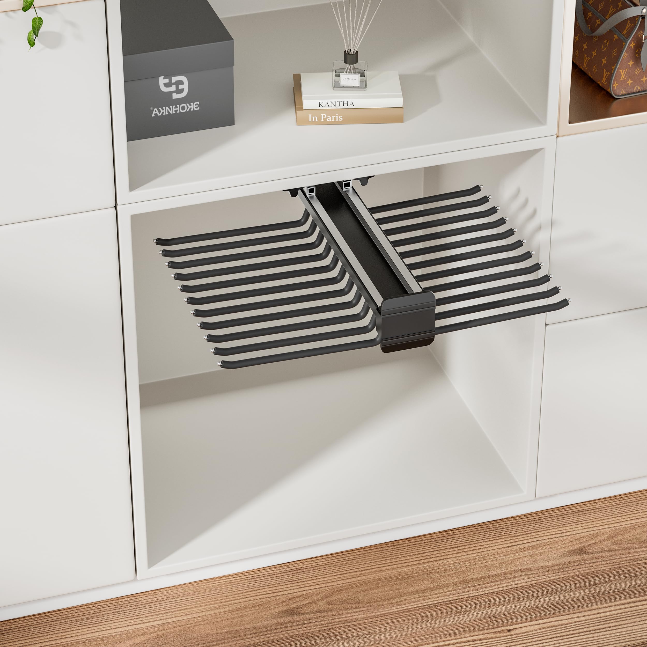 Uittrekbare Broekrek, Uitbreidbare Broekhang 22 Armen Broekrek Broekhouder Uittrekbare Kledingrail Ruimtebesparende Kast Organizer Gewichtscapaciteit 30KG, Zwart
