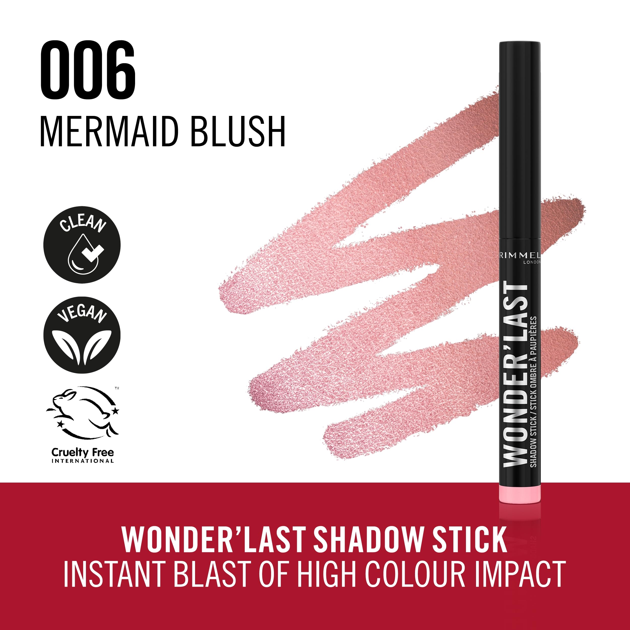 Rimmel Wonder'Last Shadow Stick, 006 Mermaid Blush, Easy To Apply, One Swipe Eyeshadow, Lasts All Day, Ultra-Creamy Formula - Image 2