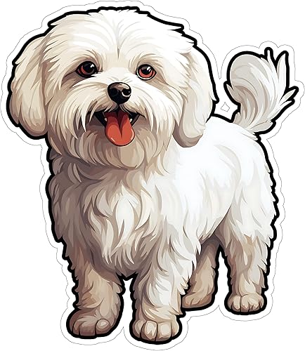 Adhesivo maltés de 4 pulgadas, juguete amante de los maltés, perro blanco esponjoso, calcomanía de vinilo impermeable para laptop, botella de agua,